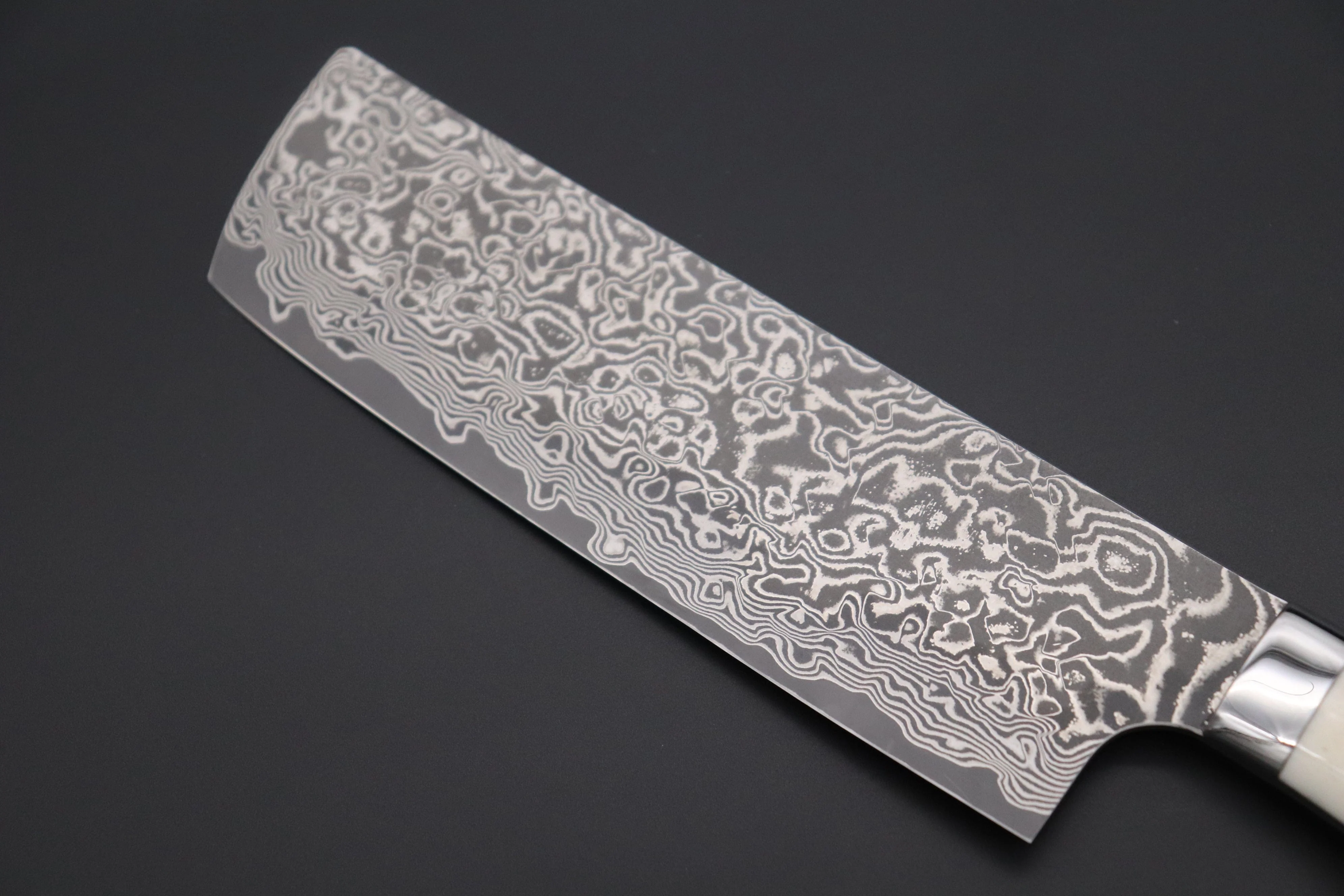 Takeshi Saji R-2 Custom Black Damascus Wild Series Nakiri 165mm (6.4 inch, Stag Bone Handle) - Image 6