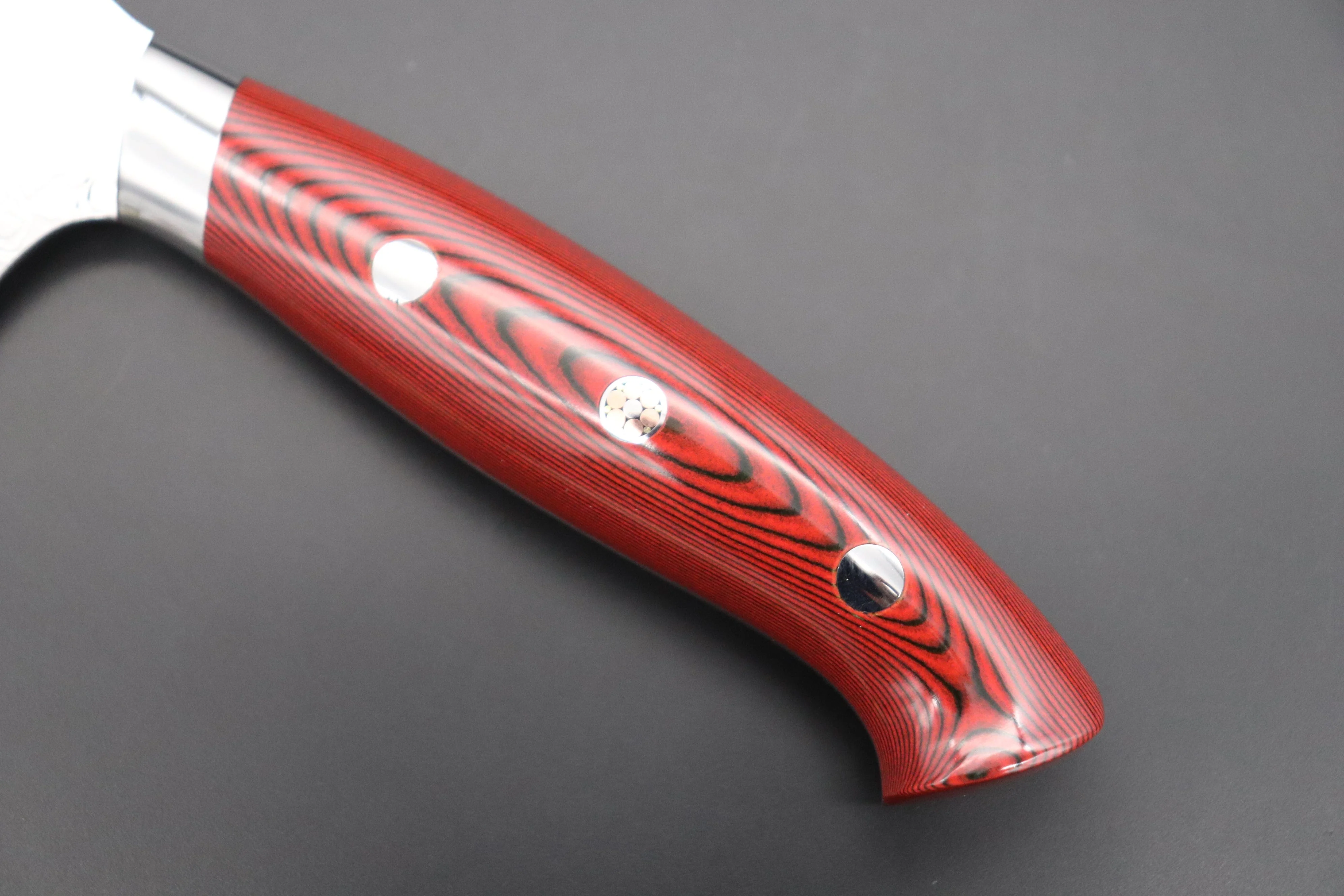 Takeshi Saji R-2 Diamond Damascus Bunka 180mm — Upswept Design (7 Inch, Red/Black Linen Micarta Handle, SNRD-4RB) - Image 6