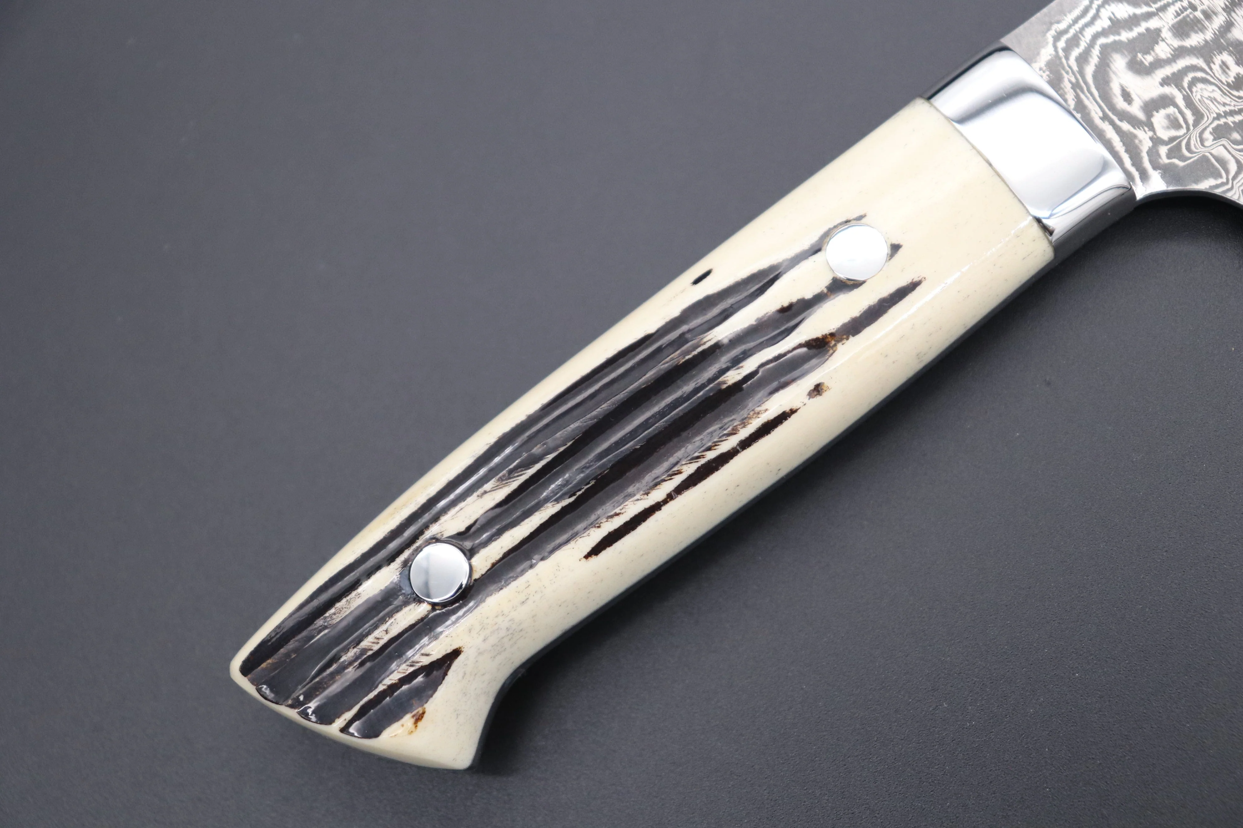 Takeshi Saji R-2 Custom Black Damascus Wild Series Santoku 180mm (7 inch, Stag Bone Handle) - Image 3