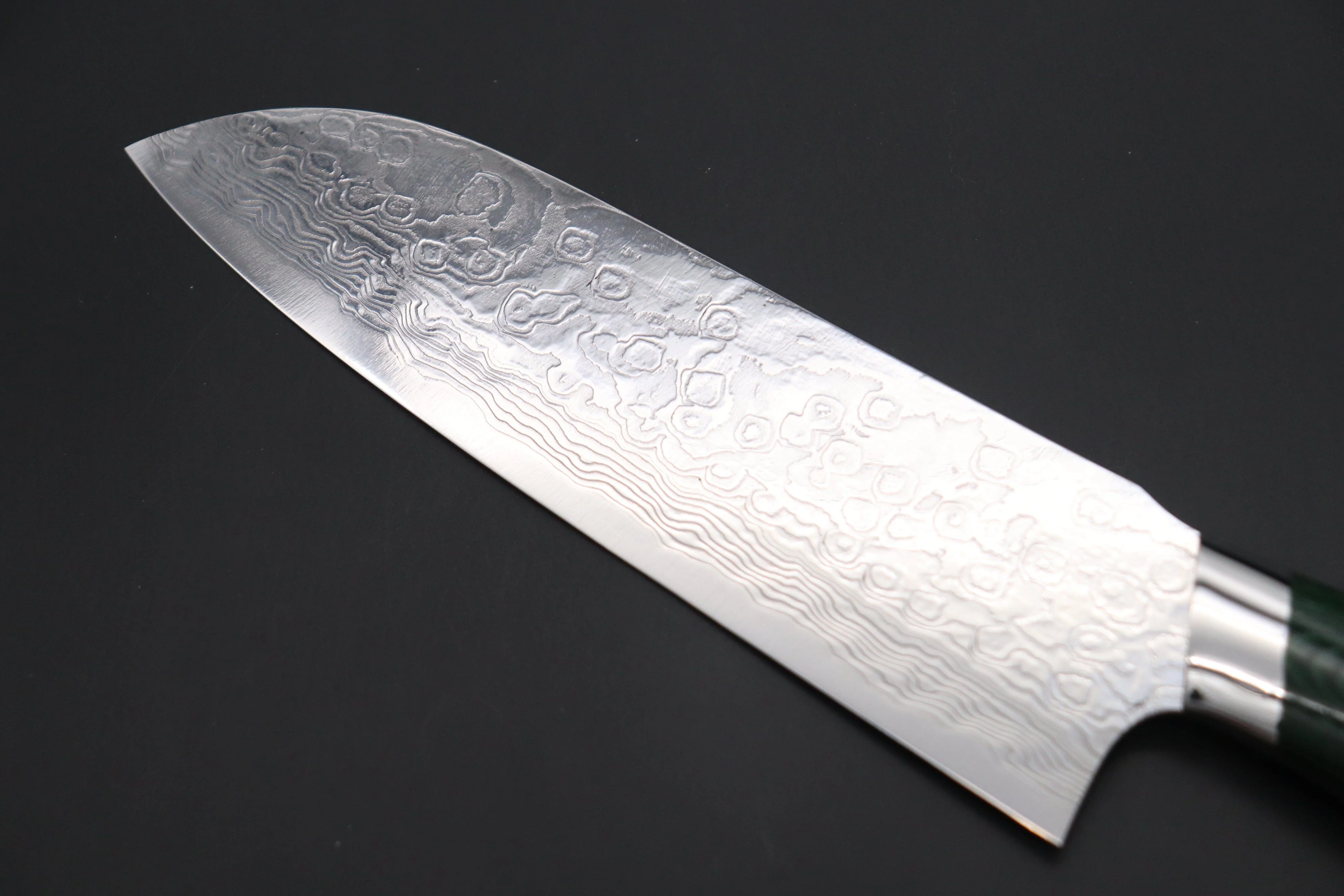 Takeshi Saji R-2 Diamond Damascus Santoku 175mm — Upswept Design (6.8 Inch, Green Linen Micarta Handle, SNRD-5G) - Image 6