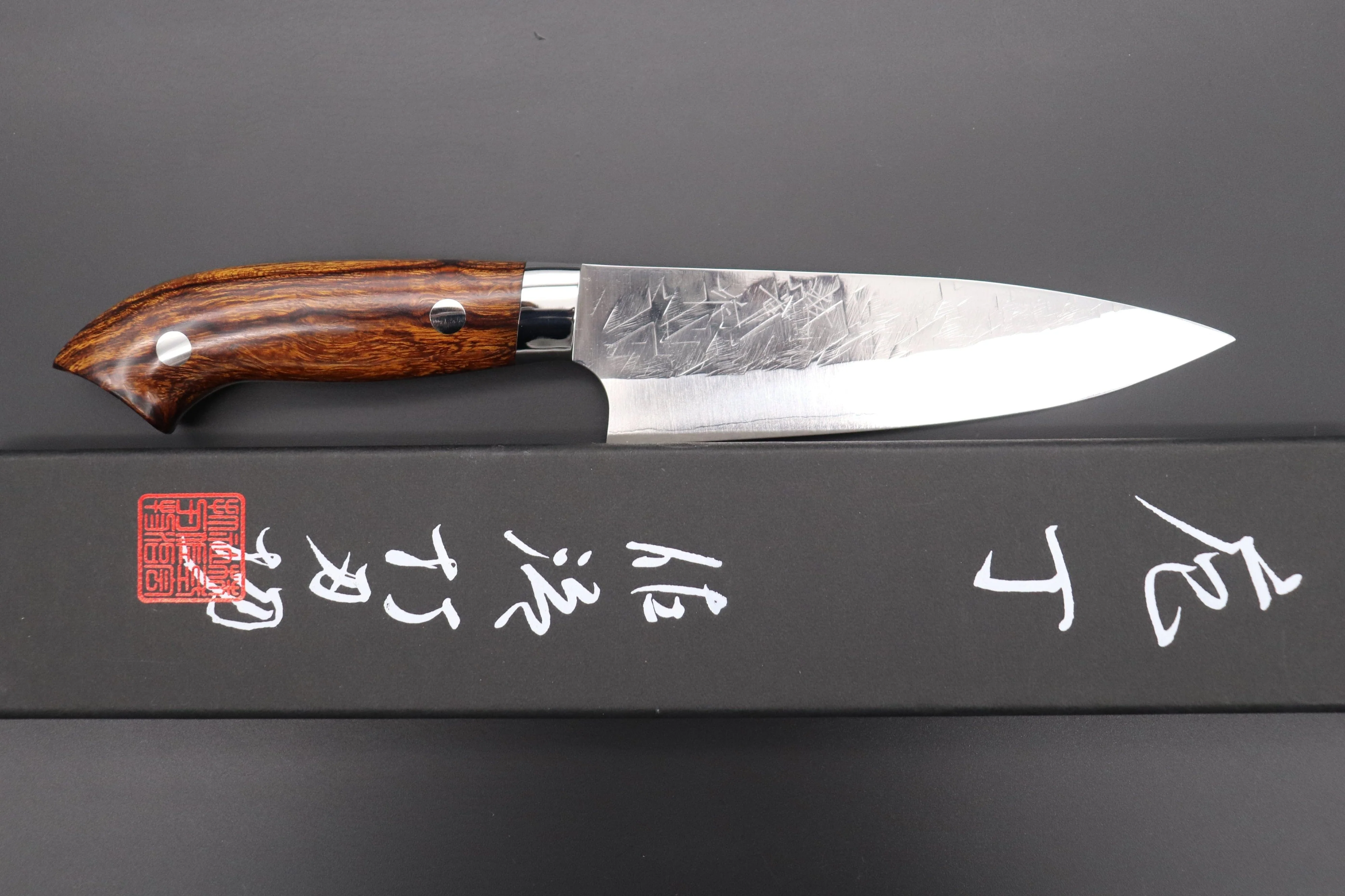 Takeshi Saji SRS-13 Hammer Forged, Custom Handmade Handle Series "Designed By Nomura" Petty 135mm (5.3 inch, Ironwood Handle) - Image 8