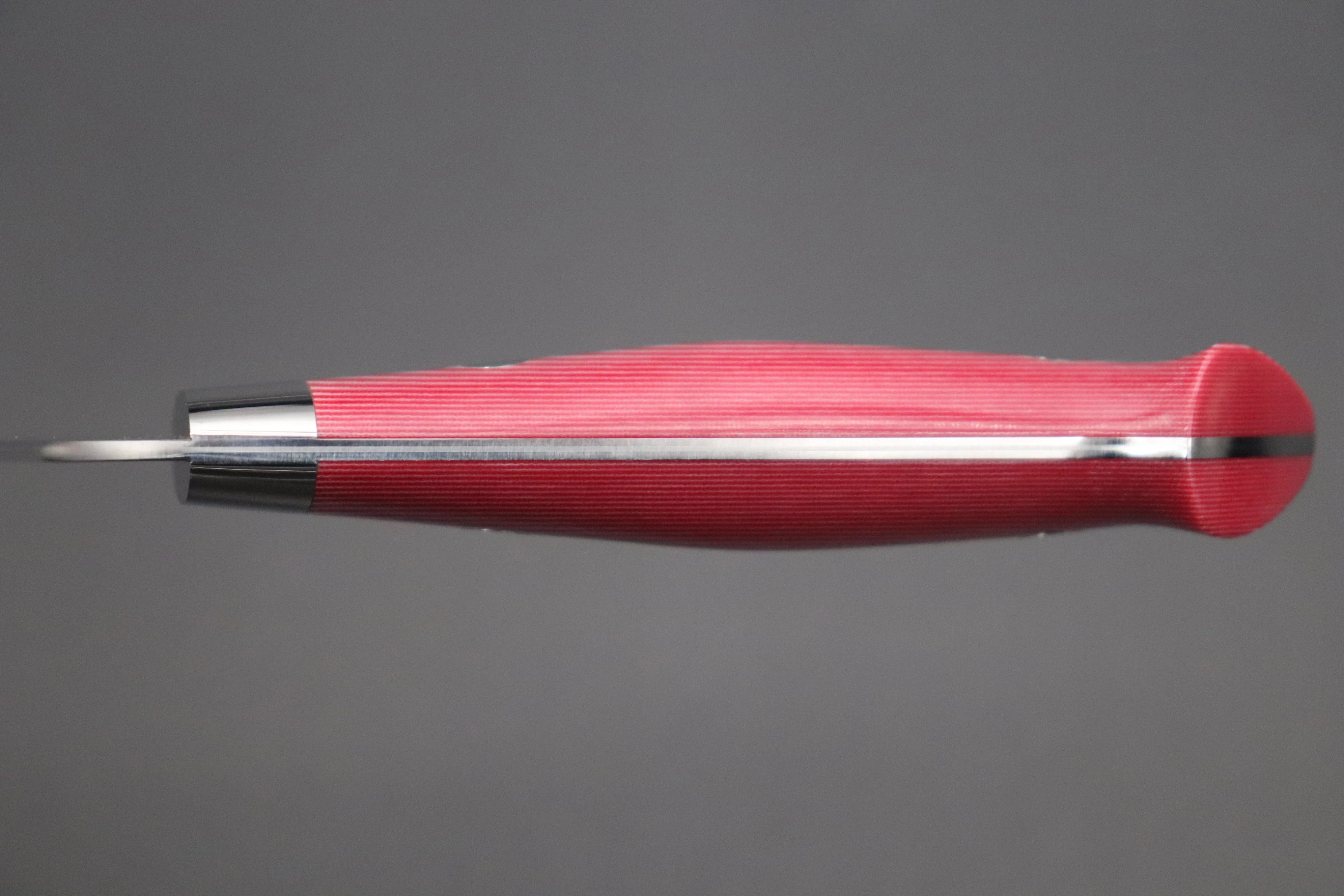 Takeshi Saji SRS-13 Hammer Forged, Custom Handmade Handle Series Gyuto (180mm and 240mm, 3 Sizes, Red & White Linen Micarta Handle) - Image 7