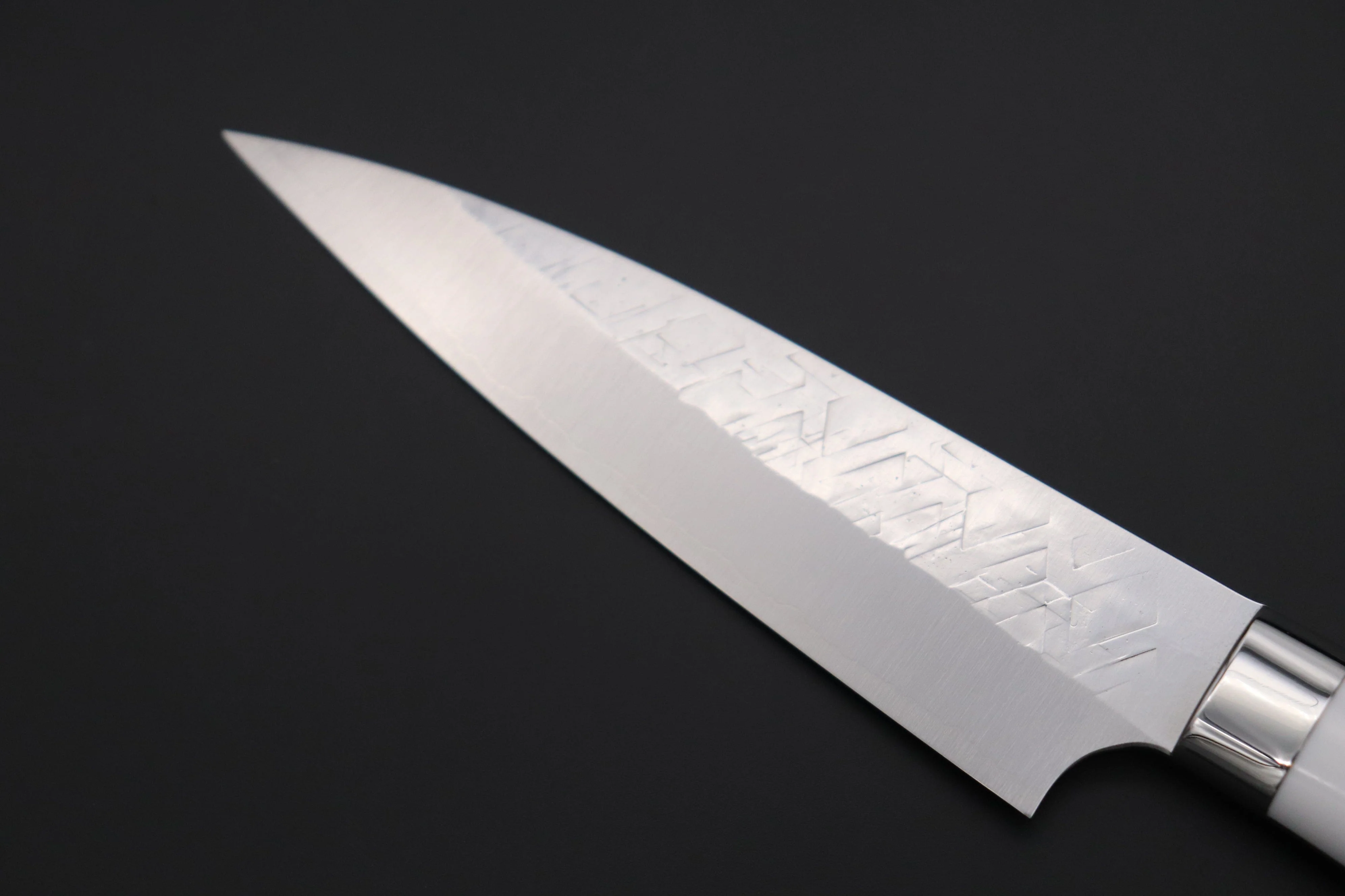 Takeshi Saji SRS-13 Hammer Forged, Custom Handmade Handle Series Petty 135mm (5.3 inch, White Corian Handle) - Image 9