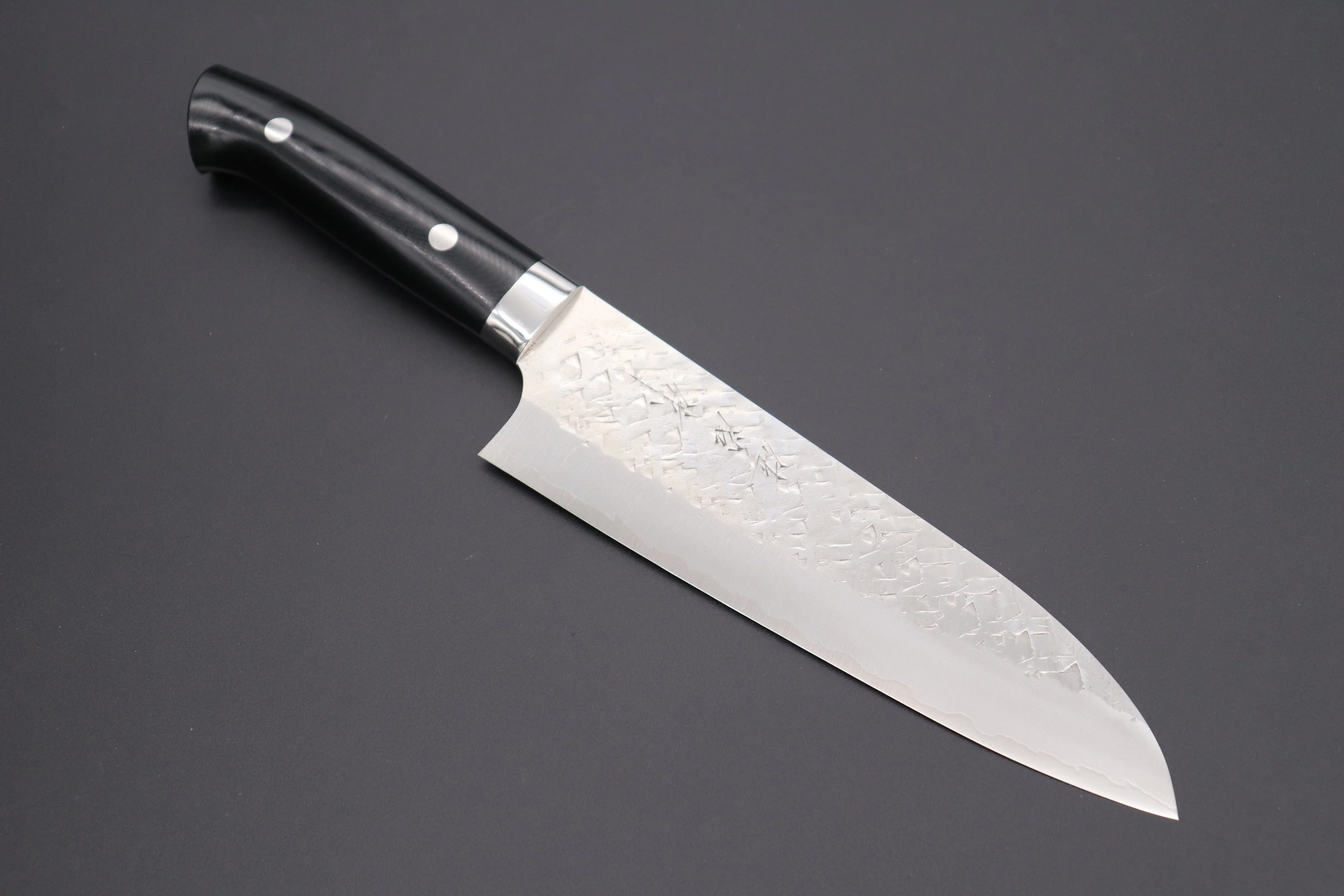 Takeshi Saji SRS-13 Hammer Forged, Custom Handmade Handle Series Santoku 180mm (7 inch, Black Linen Micarta Handle)