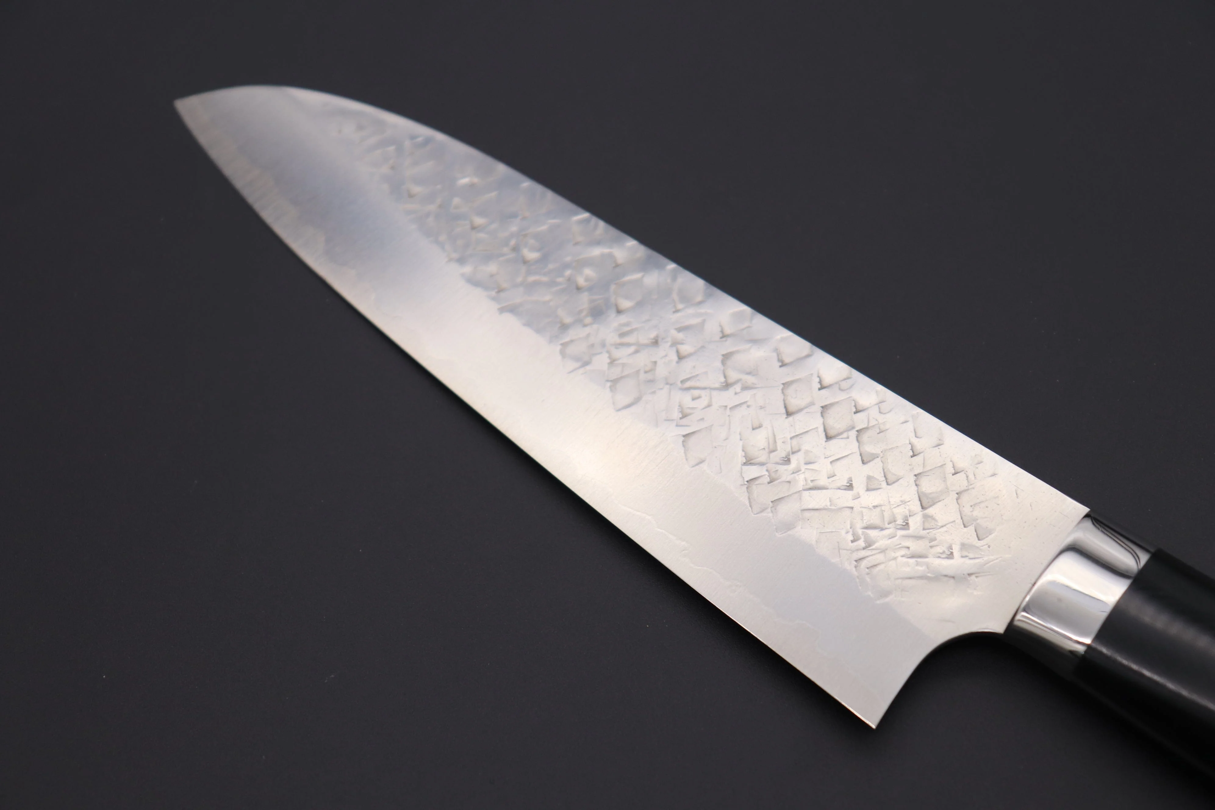 Takeshi Saji SRS-13 Hammer Forged, Custom Handmade Handle Series Santoku 180mm (7 inch, Black Linen Micarta Handle) - Image 8