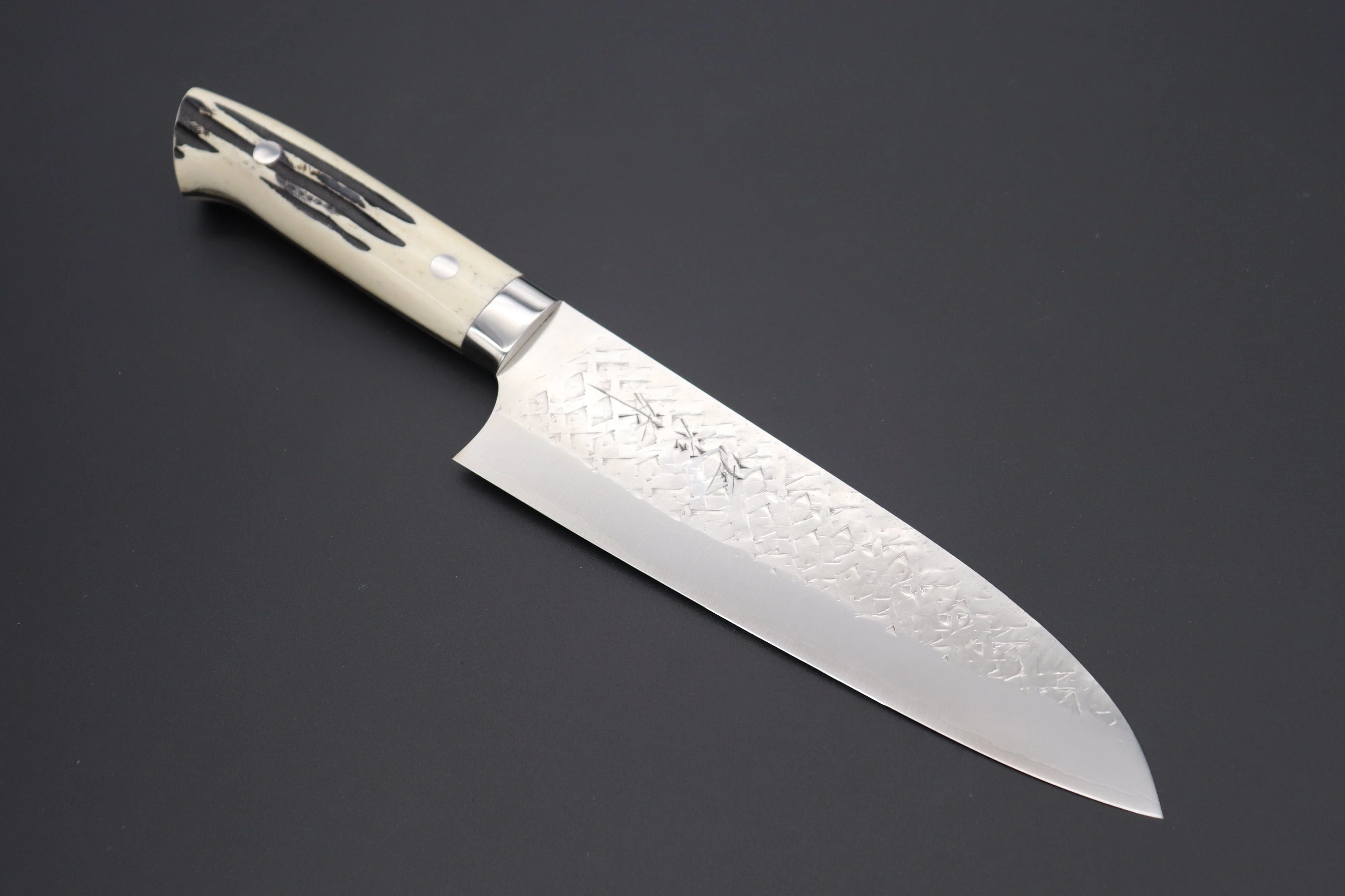 Takeshi Saji SRS-13 Hammer Forged, Custom Handmade Handle Series Santoku 180mm (7 inch, Stag Bone Handle)