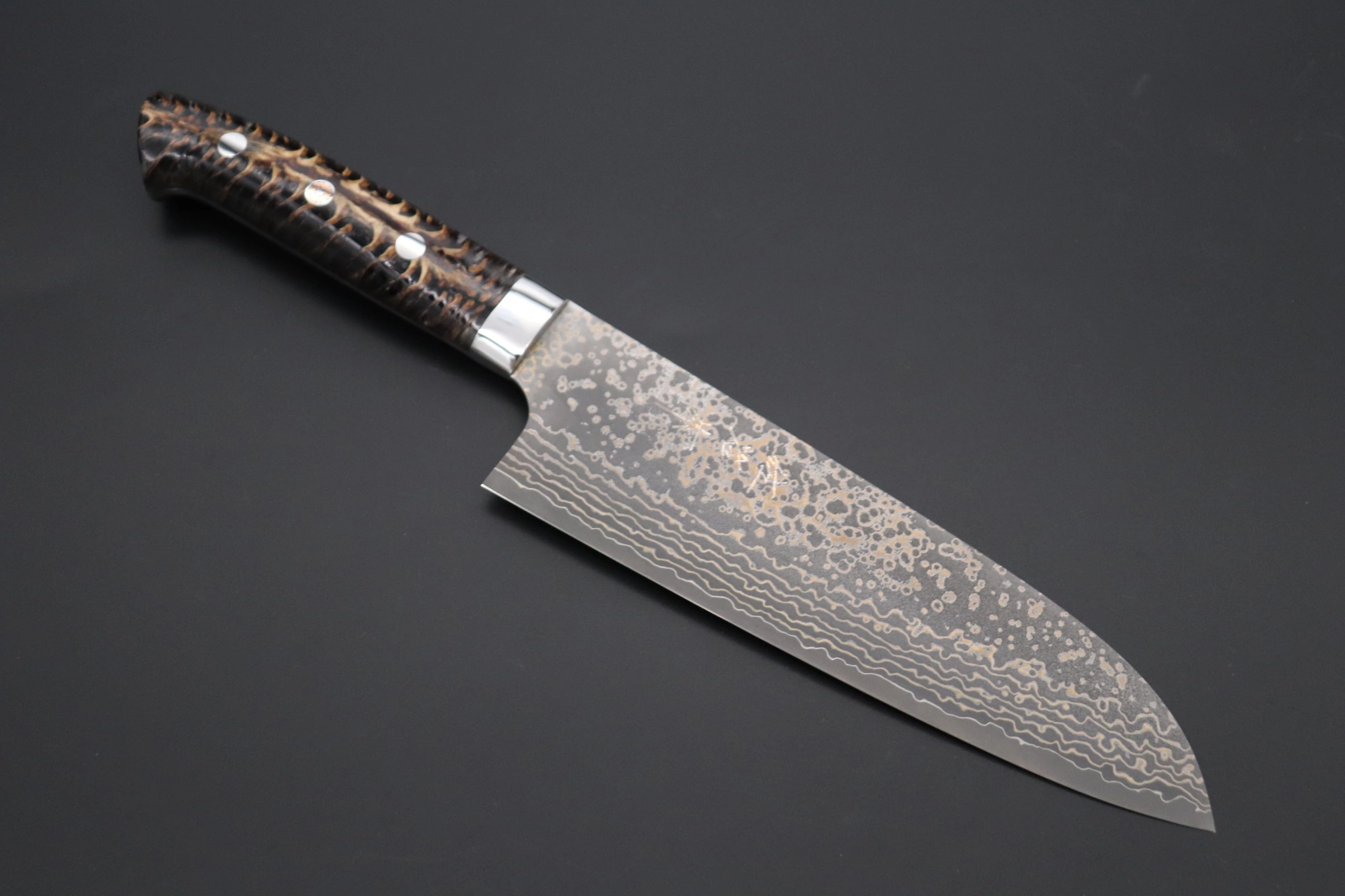 Takeshi Saji SUMMIT ― Limited Edition Custom Series SMT-1038 VG-10W Multi-Colored Golden-Rainbow Damascus Santoku 180mm (7 Inch)
