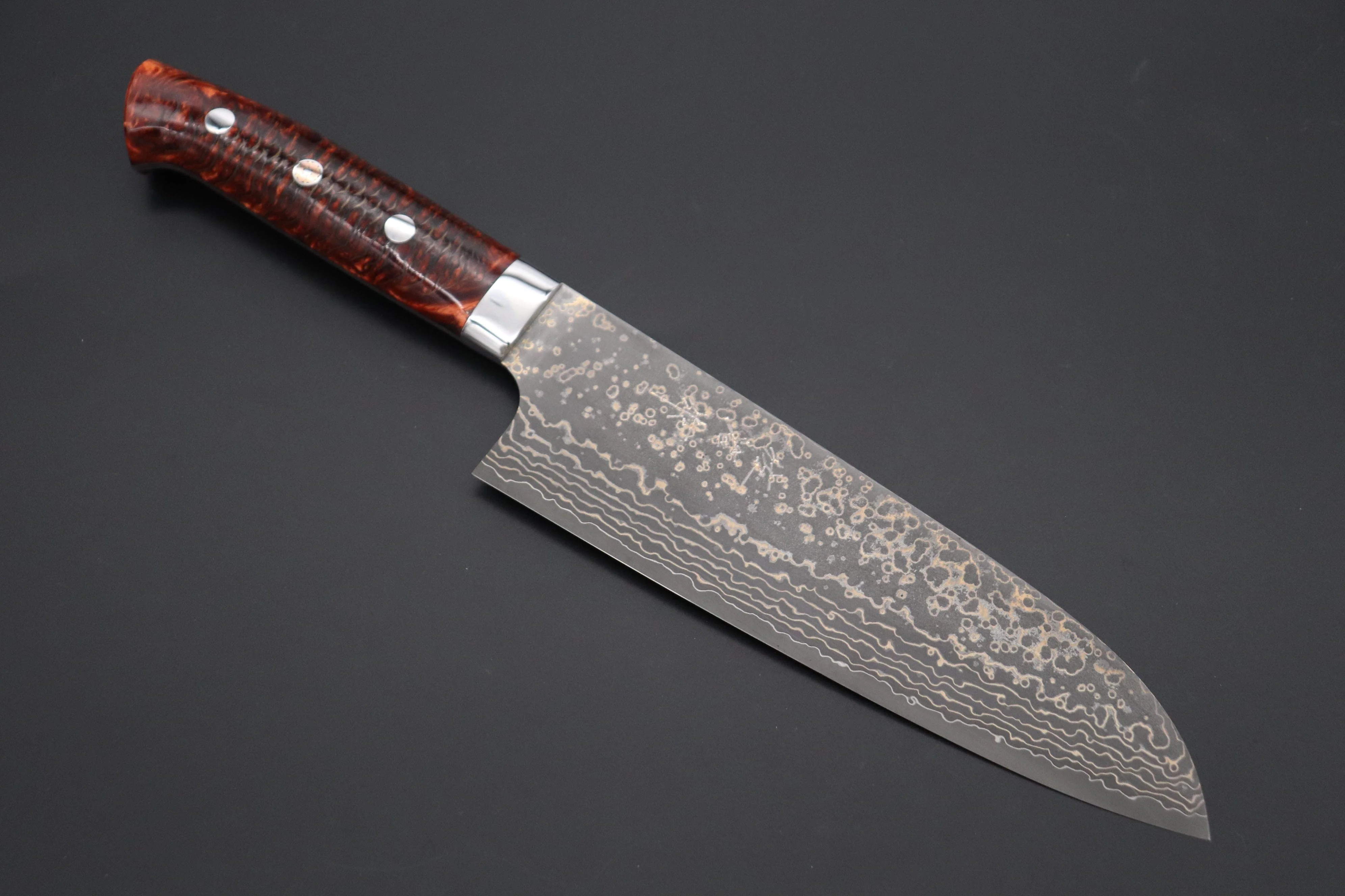 Takeshi Saji SUMMIT ― Limited Edition Custom Series SMT-1040 VG-10W Multi-Colored Golden-Rainbow Damascus Santoku 180mm (7 Inch)