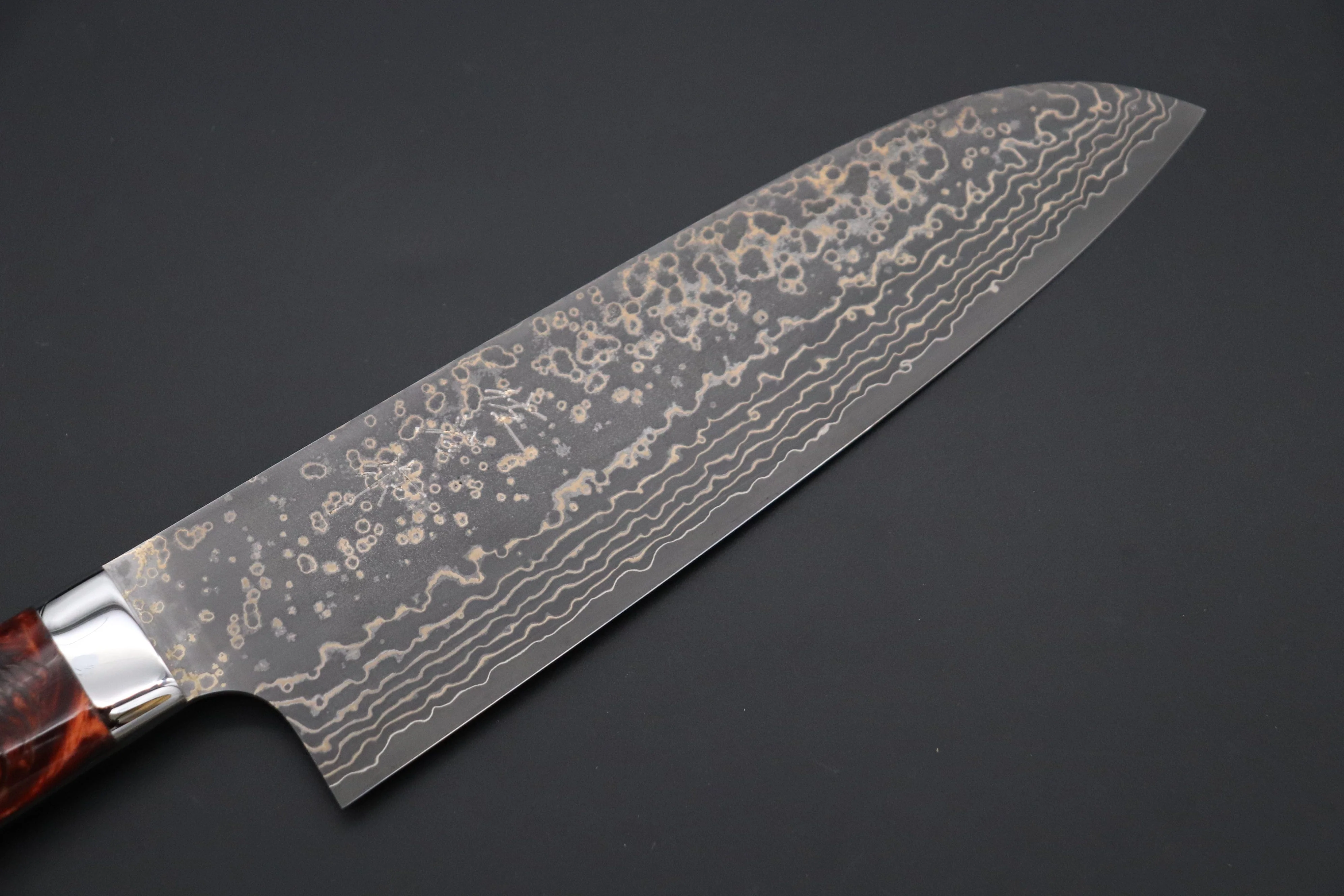 Takeshi Saji SUMMIT ― Limited Edition Custom Series SMT-1040 VG-10W Multi-Colored Golden-Rainbow Damascus Santoku 180mm (7 Inch) - Image 2