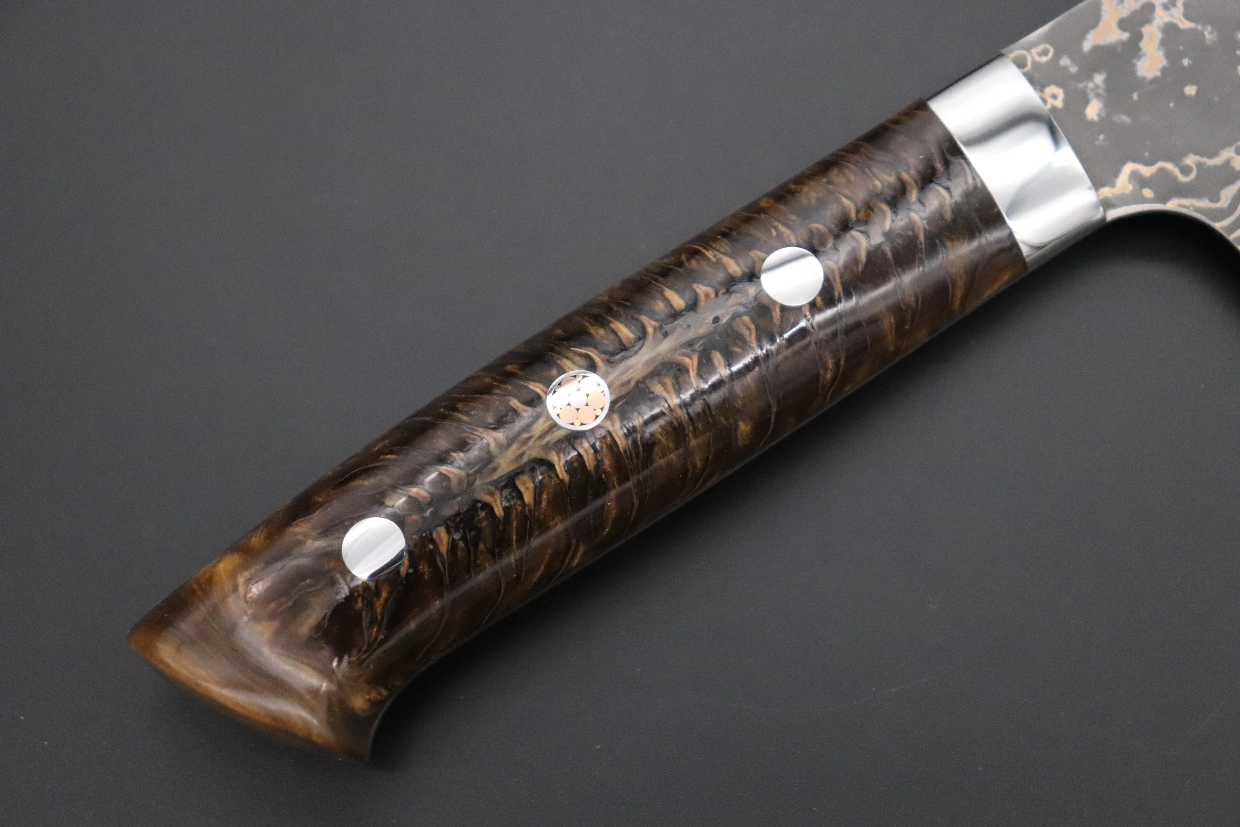 Takeshi Saji SUMMIT ― Limited Edition Custom Series SMT-1059 VG-10W Multi-Colored Golden-Rainbow Damascus Gyuto 210mm (8.2 Inch) - Image 3