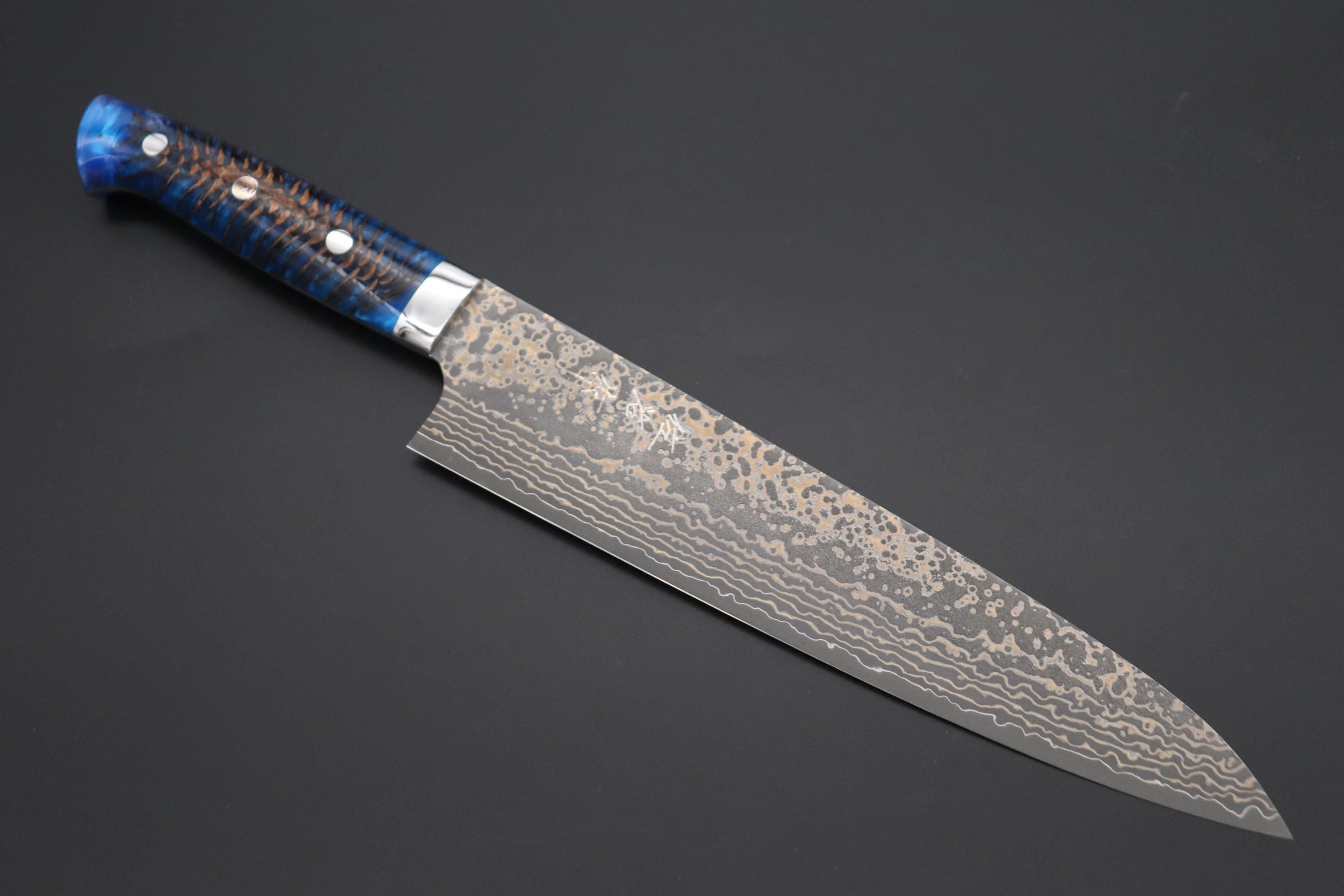 Takeshi Saji SUMMIT ― Limited Edition Custom Series SMT-1063 VG-10W Multi-Colored Golden-Rainbow Damascus Gyuto 240mm (9.4 Inch)