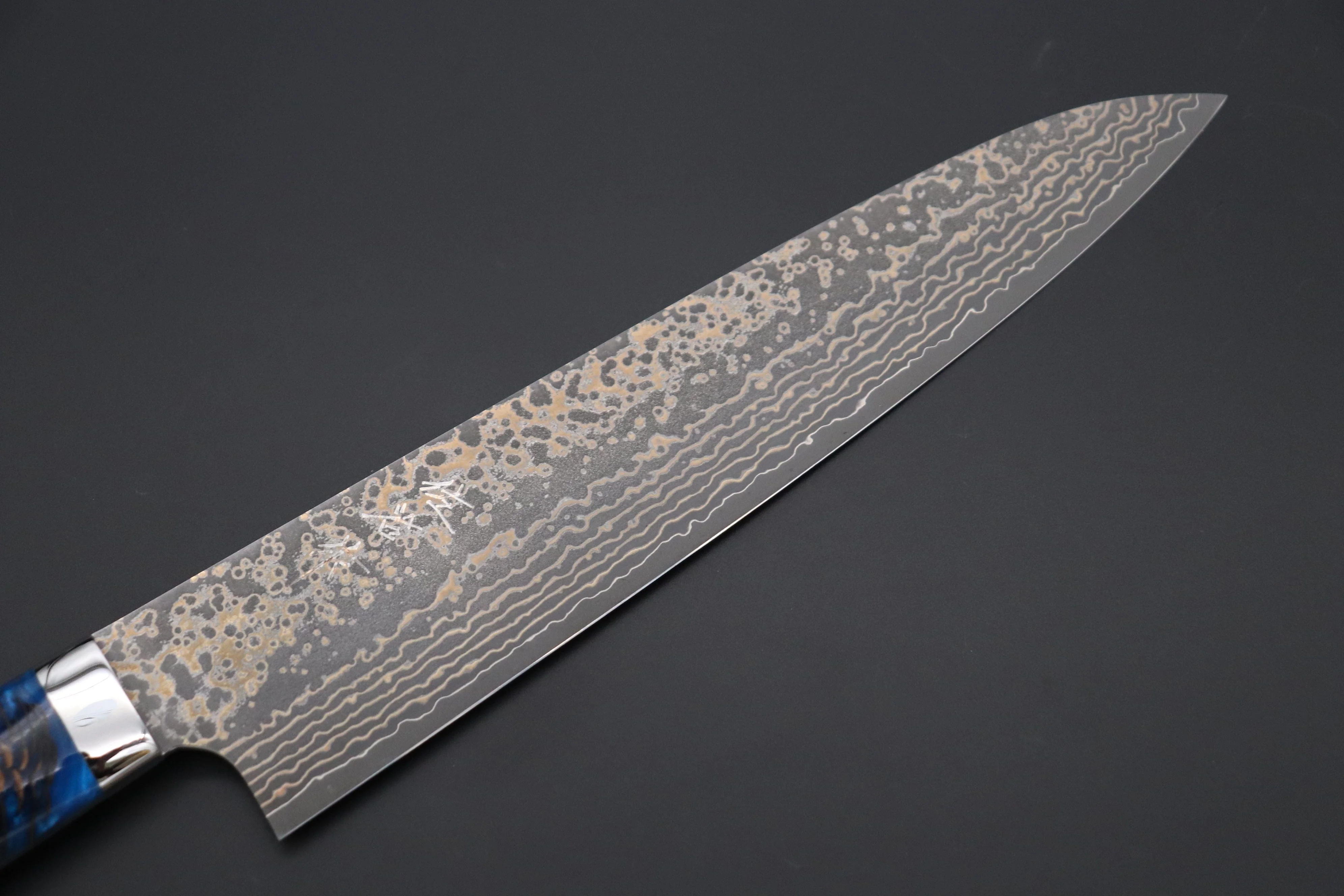 Takeshi Saji SUMMIT ― Limited Edition Custom Series SMT-1063 VG-10W Multi-Colored Golden-Rainbow Damascus Gyuto 240mm (9.4 Inch) - Image 2