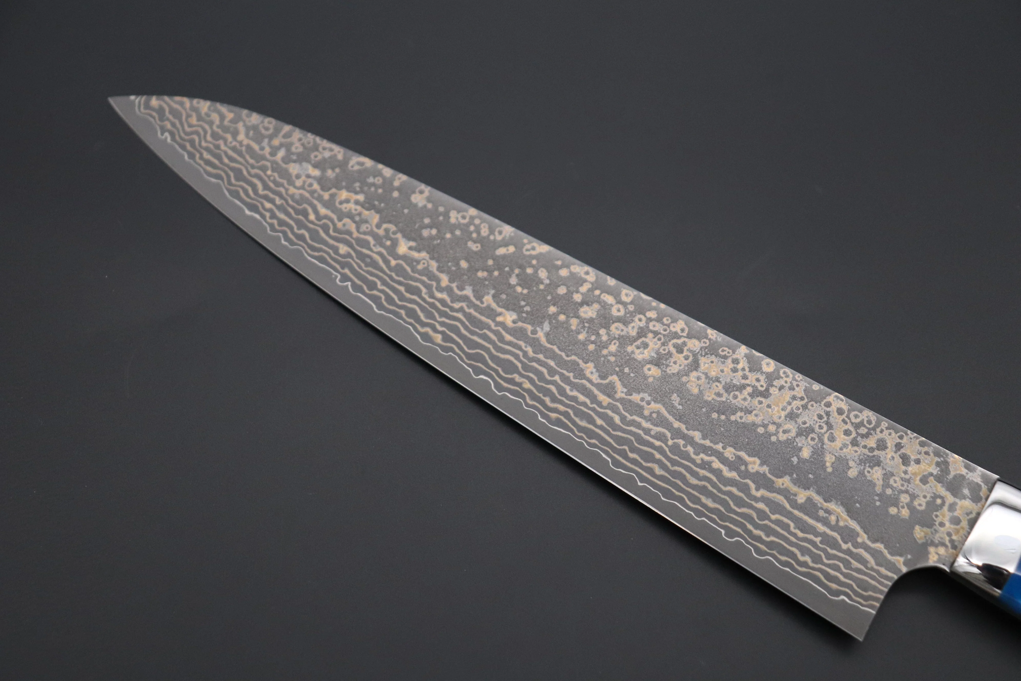 Takeshi Saji SUMMIT ― Limited Edition Custom Series SMT-1063 VG-10W Multi-Colored Golden-Rainbow Damascus Gyuto 240mm (9.4 Inch) - Image 6