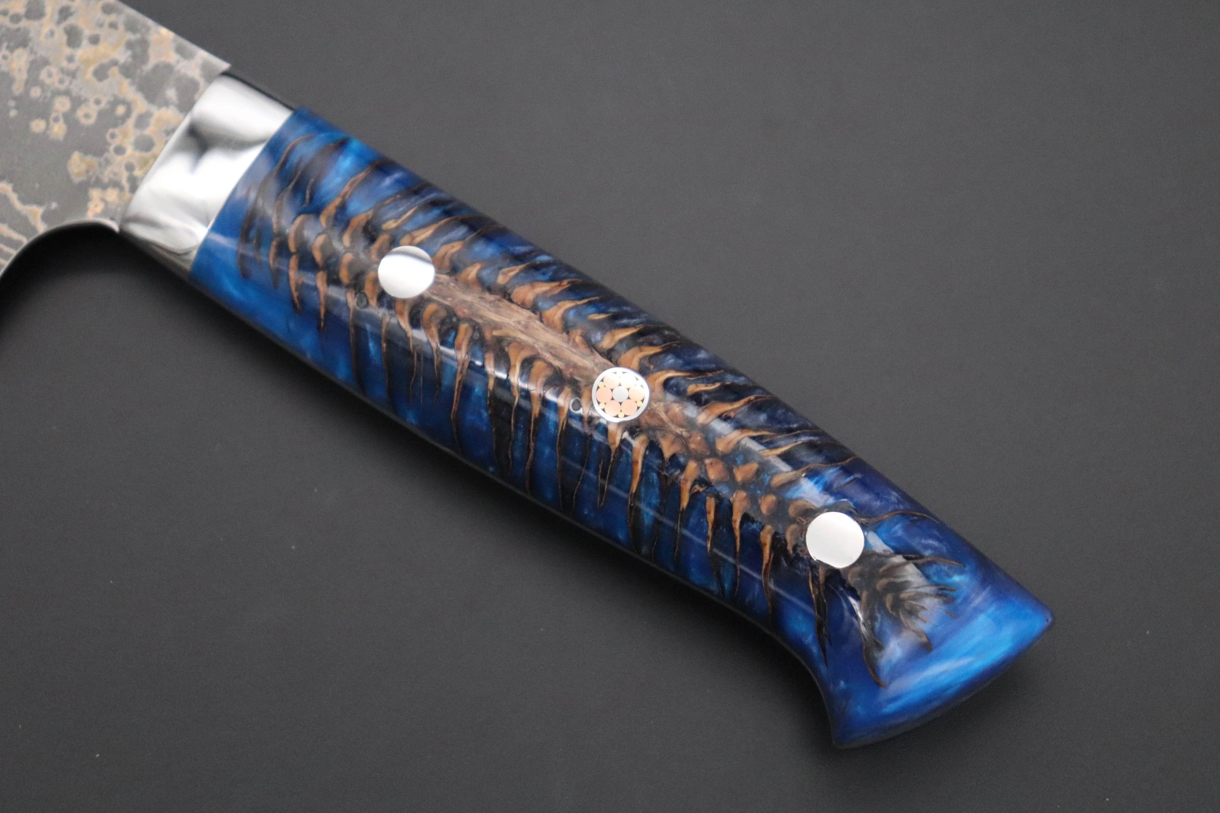 Takeshi Saji SUMMIT ― Limited Edition Custom Series SMT-1063 VG-10W Multi-Colored Golden-Rainbow Damascus Gyuto 240mm (9.4 Inch) - Image 7