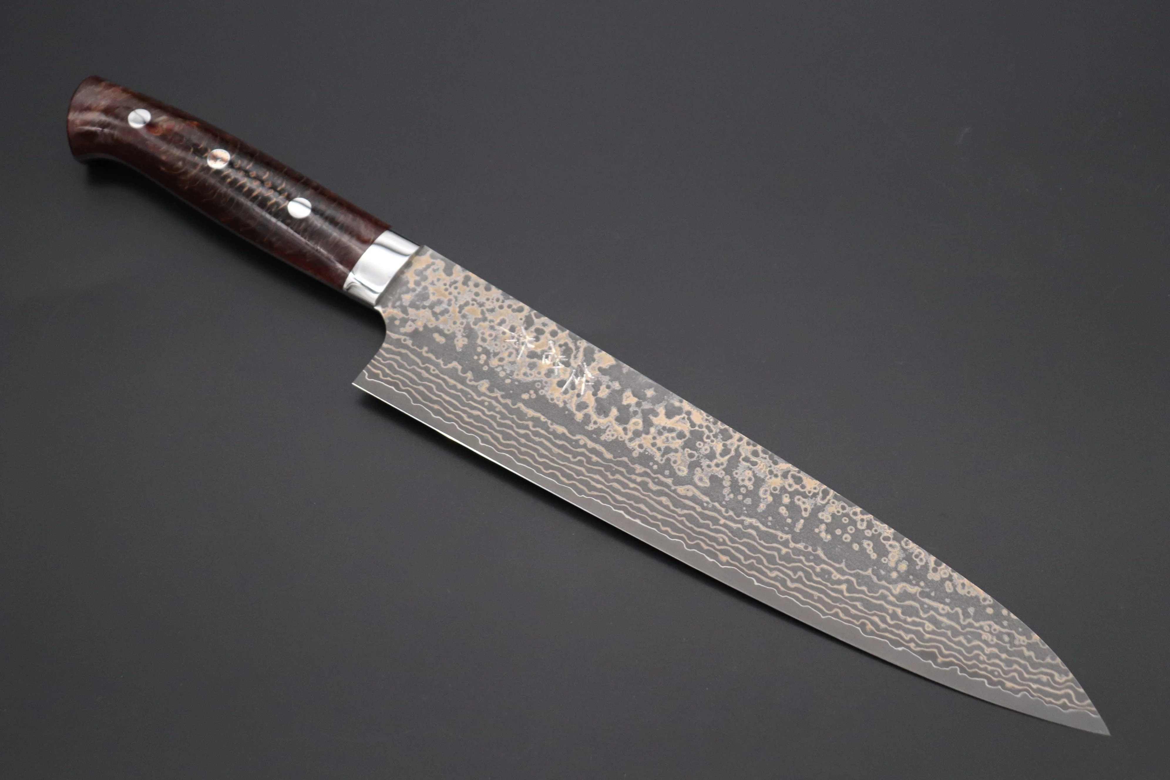 Takeshi Saji SUMMIT ― Limited Edition Custom Series  SMT-1065 VG-10W Multi-Colored Golden-Rainbow Damascus Gyuto 240mm (9.4 Inch)