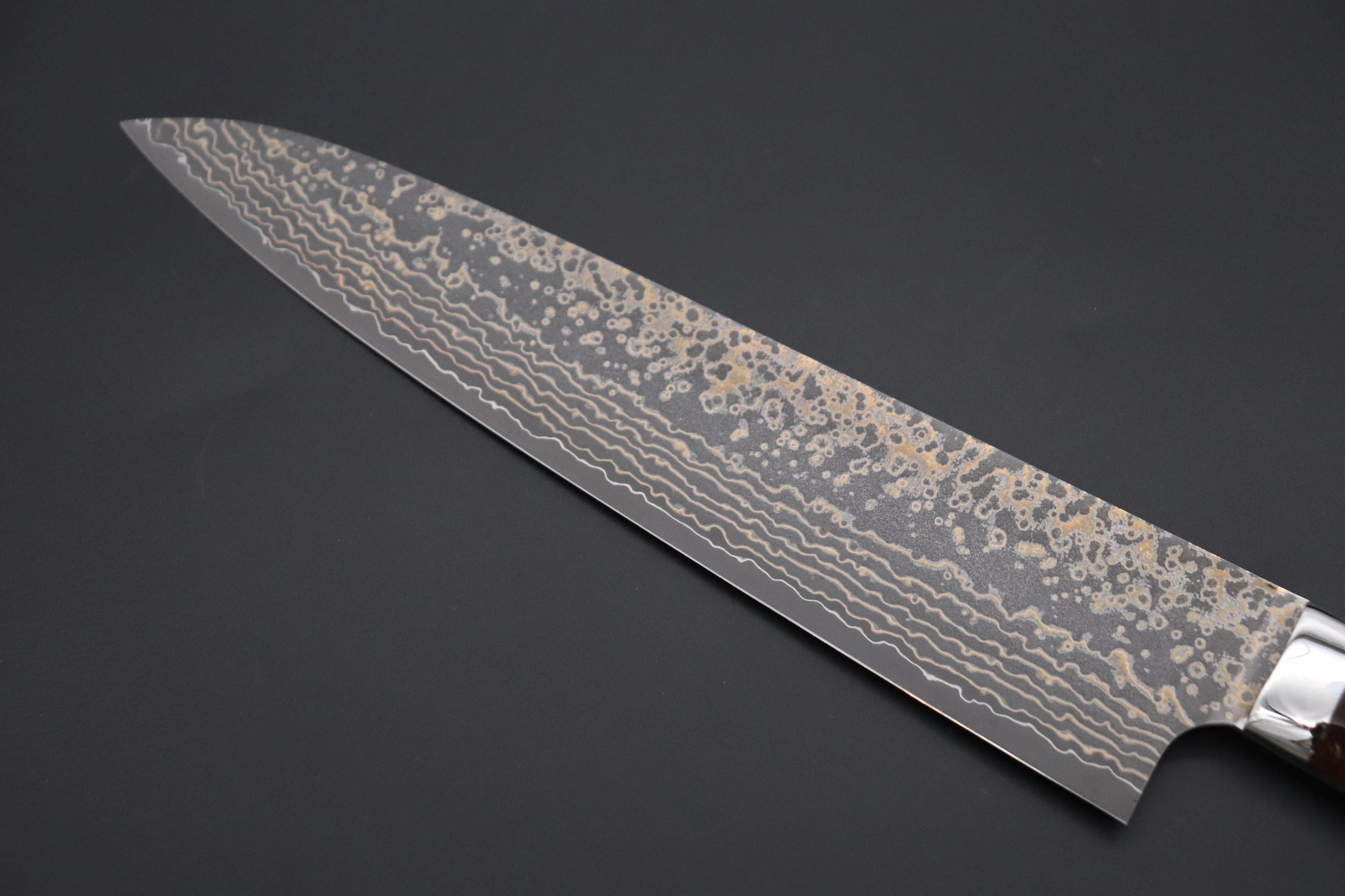 Takeshi Saji SUMMIT ― Limited Edition Custom Series  SMT-1065 VG-10W Multi-Colored Golden-Rainbow Damascus Gyuto 240mm (9.4 Inch) - Image 6
