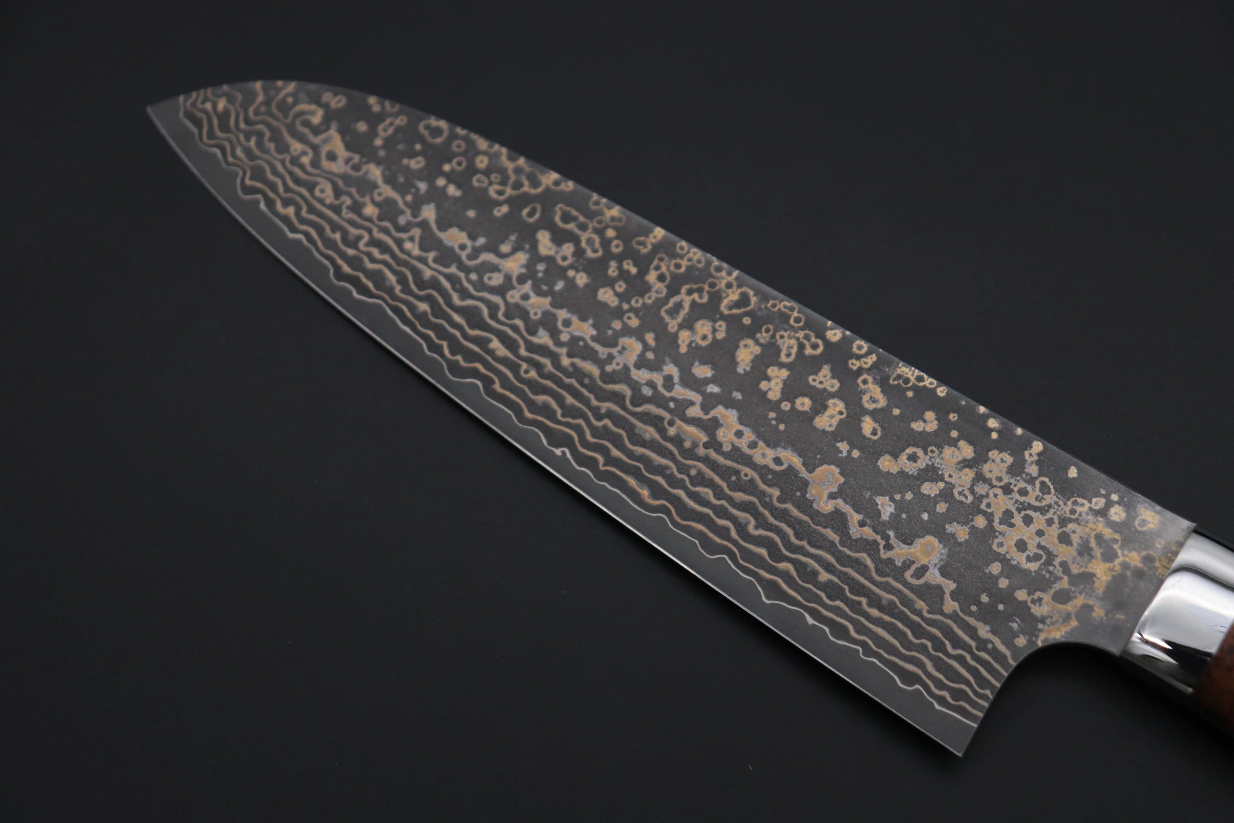 Takeshi Saji SUMMIT ― Limited Edition Custom Series  SMT-1070 VG-10W Multi-Colored Golden-Rainbow Damascus Santoku 180mm (7 Inch) - Image 6