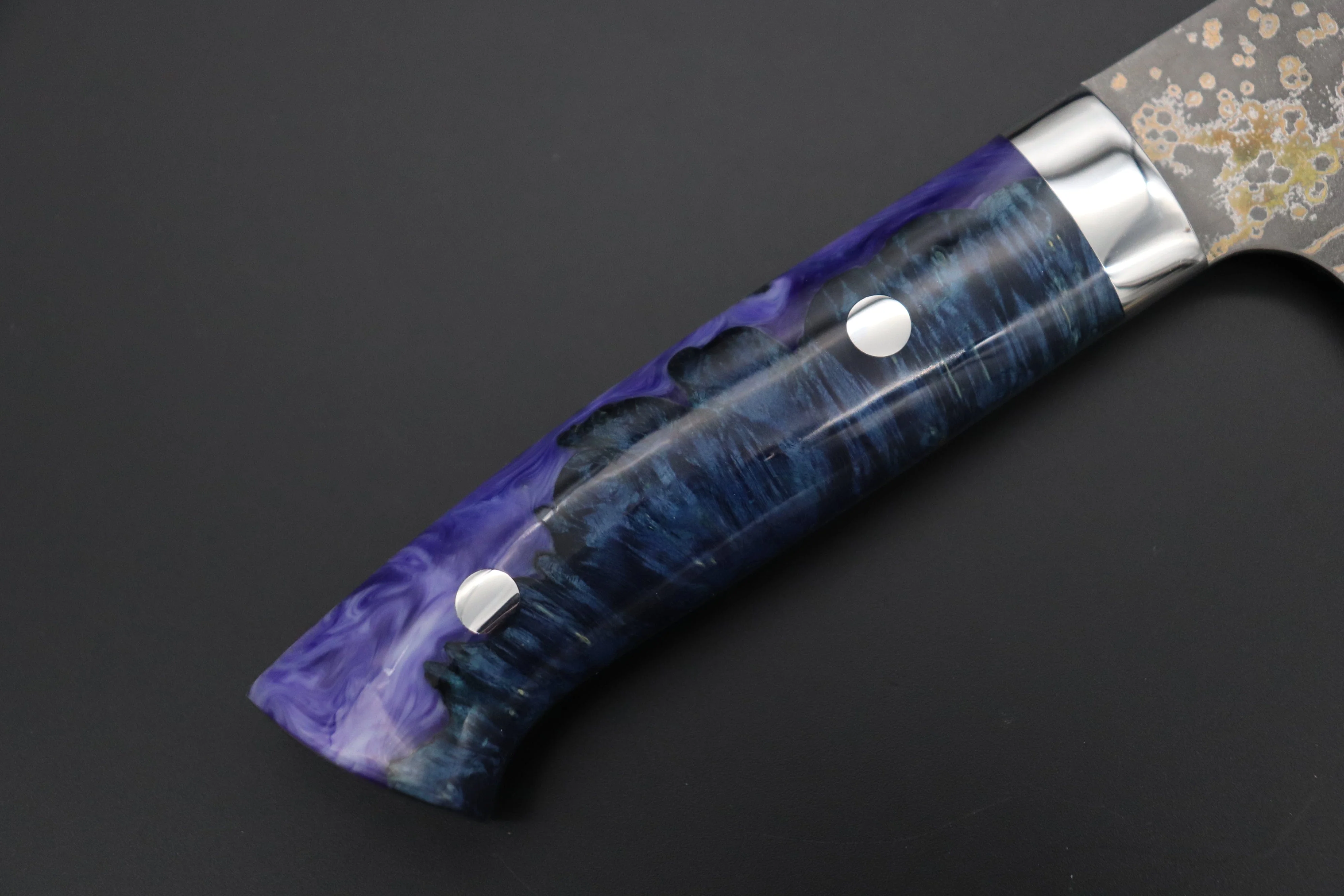 Takeshi Saji SUMMIT ― Limited Edition Custom Series SMT-1083 VG-10W Multi-Colored Golden-Rainbow Damascus Nakiri 165mm (6.4 Inch) - Image 3