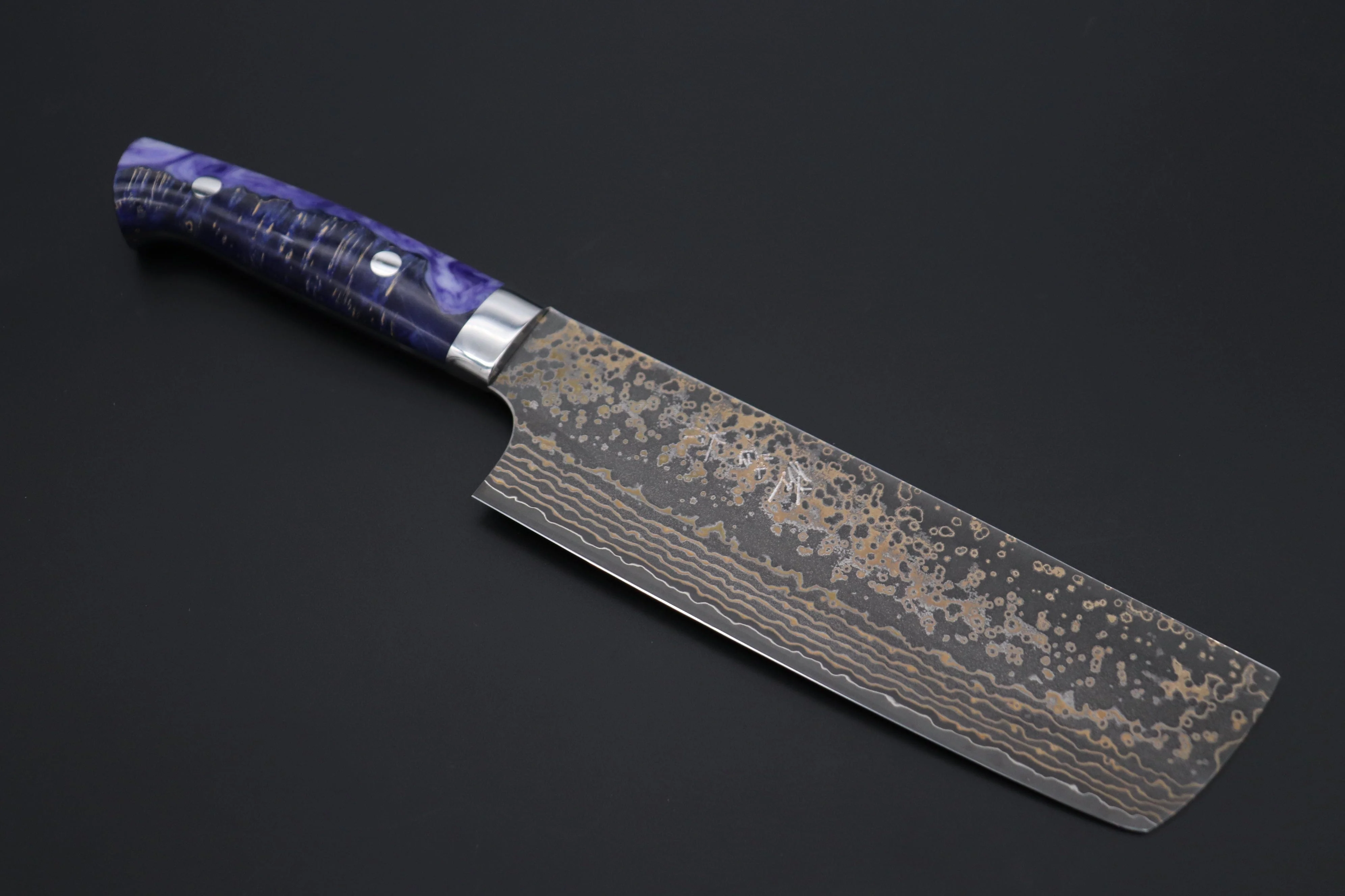 Takeshi Saji SUMMIT ― Limited Edition Custom Series  SMT-1084 VG-10W Multi-Colored Golden-Rainbow Damascus Nakiri 165mm (6.4 Inch)