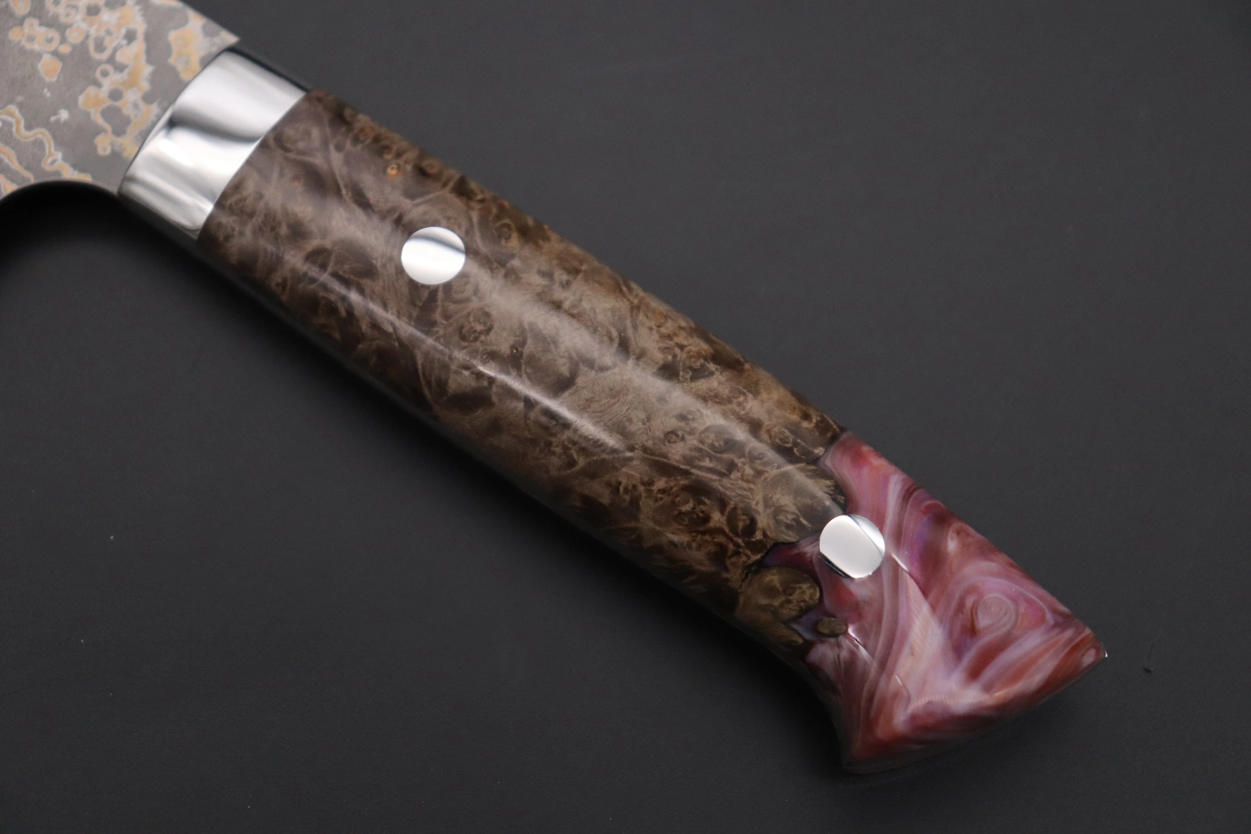 Takeshi Saji SUMMIT ― Limited Edition Custom Series SMT-1089 VG-10W Multi-Colored Golden-Rainbow Damascus Gyuto 210mm (8.2 Inch) - Image 7