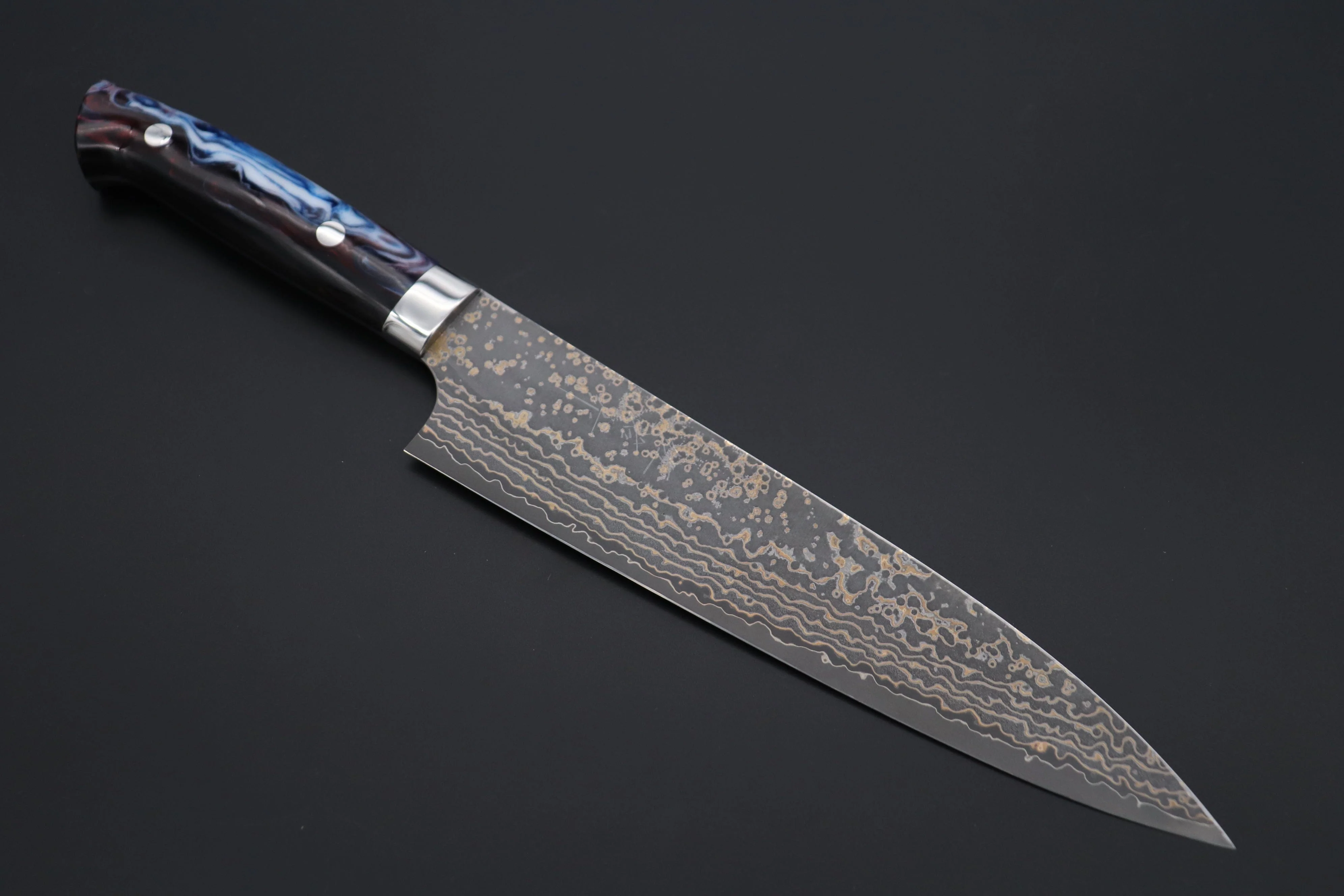 Takeshi Saji SUMMIT ― Limited Edition Custom Series SMT-1097 VG-10W Multi-Colored Golden-Rainbow Damascus Gyuto 210mm (8.2 Inch)