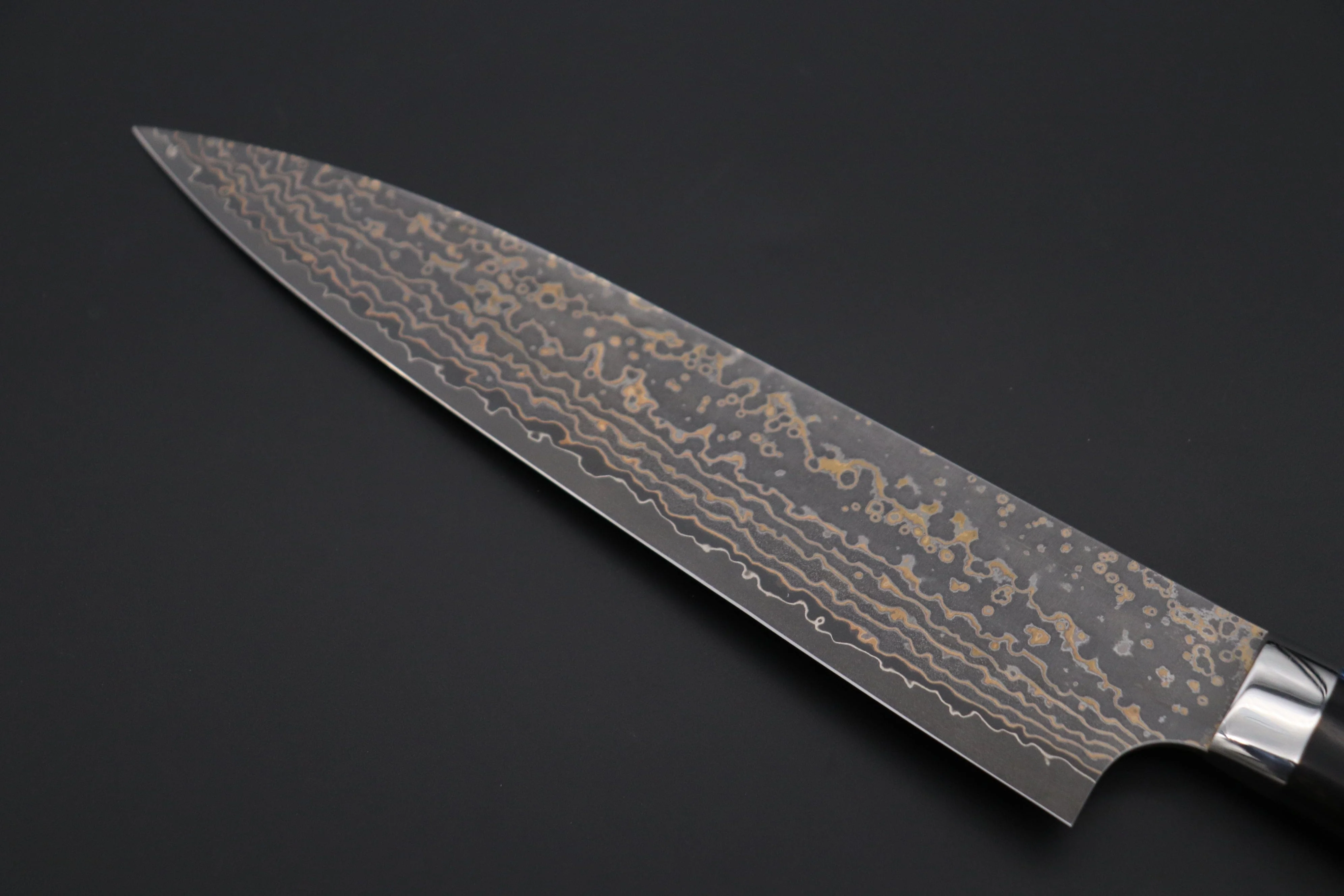 Takeshi Saji SUMMIT ― Limited Edition Custom Series SMT-1097 VG-10W Multi-Colored Golden-Rainbow Damascus Gyuto 210mm (8.2 Inch) - Image 6