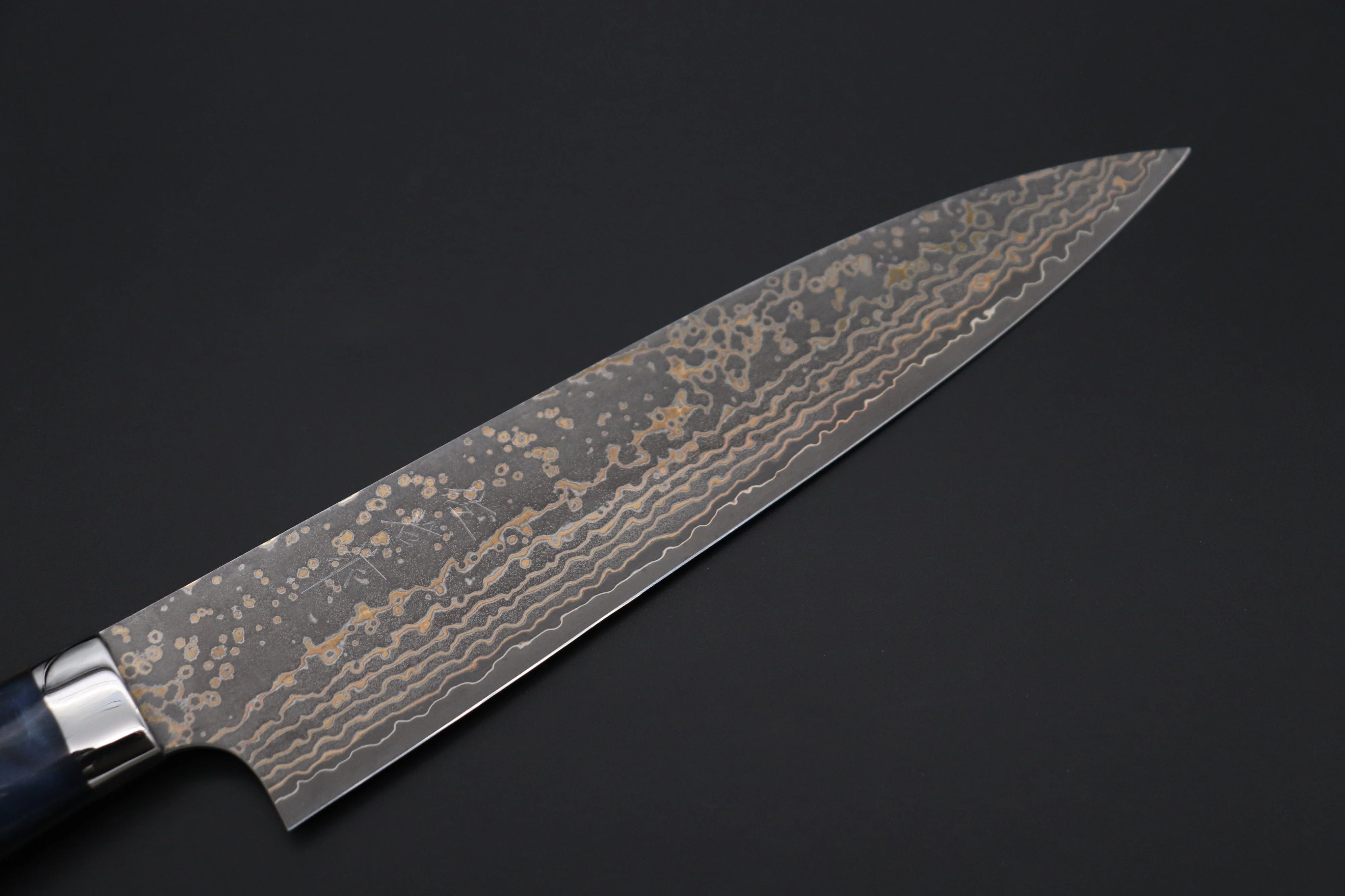Takeshi Saji SUMMIT ― Limited Edition Custom Series SMT-1102 VG-10W Multi-Colored Golden-Rainbow Damascus Gyuto 210mm (8.2 Inch) - Image 2