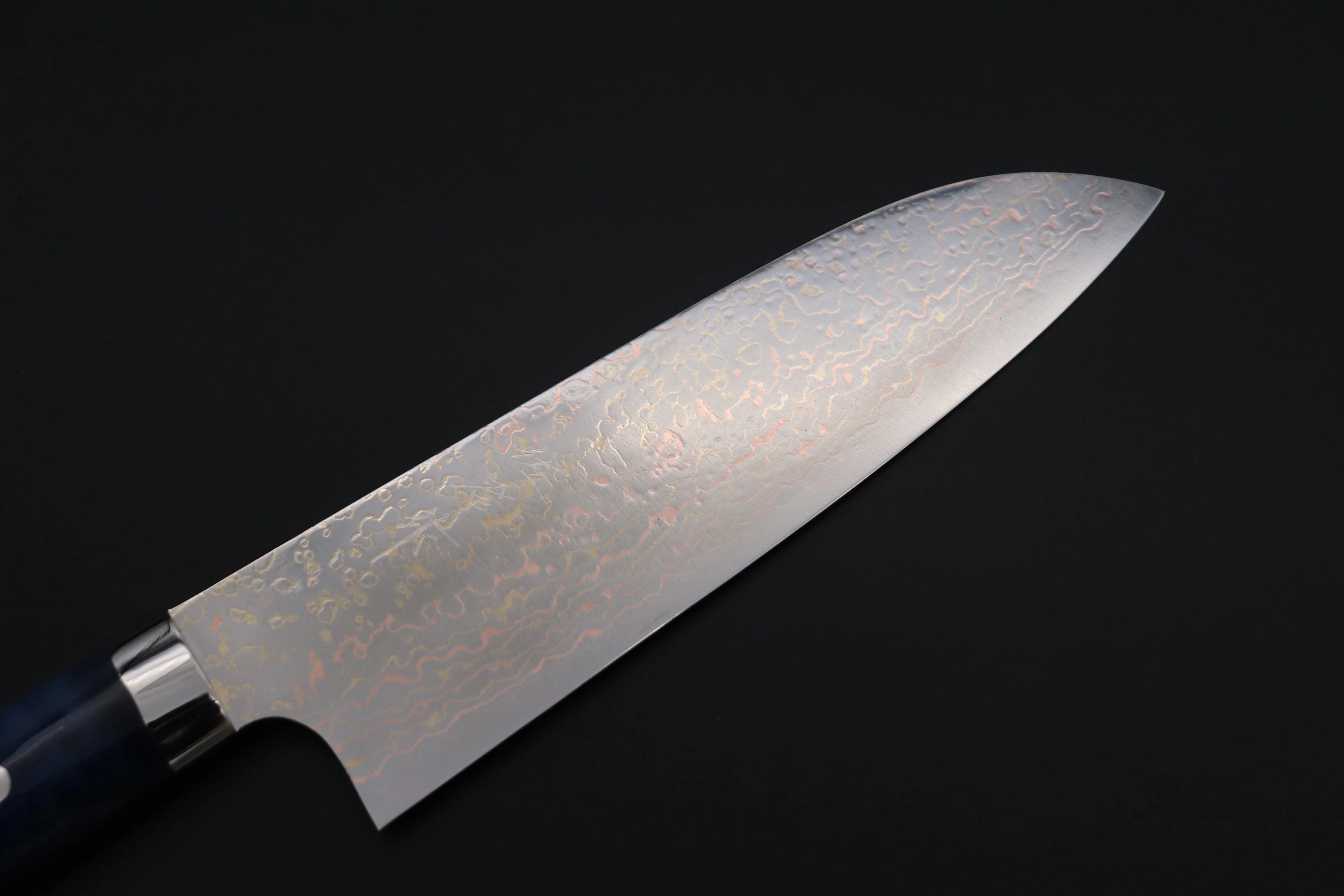 Takeshi Saji SUMMIT ― Limited Edition Custom Series SMT-1113 VG-10W磨 Multi-Colored Golden-Rainbow Damascus Santoku 180mm (7 Inch) - Image 2