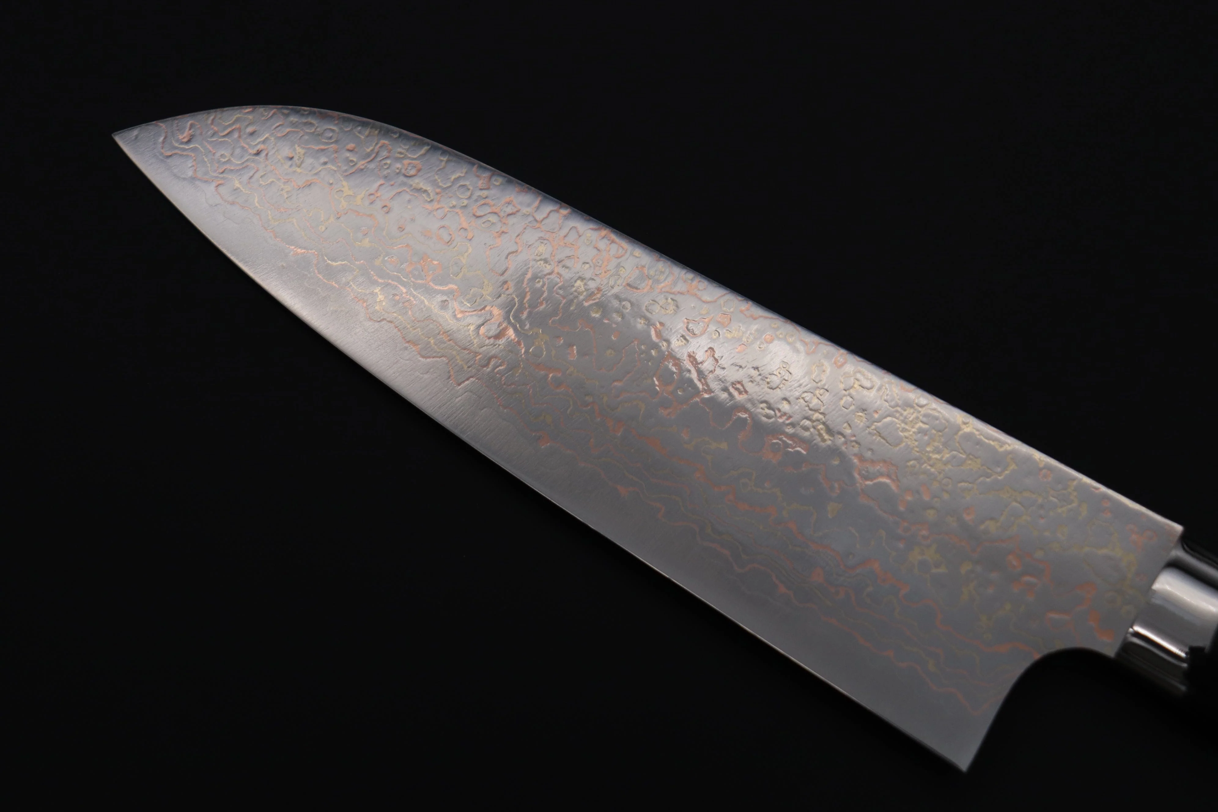Takeshi Saji SUMMIT ― Limited Edition Custom Series SMT-1114 VG-10W磨 Multi-Colored Golden-Rainbow Damascus Santoku 180mm (7 Inch) - Image 6