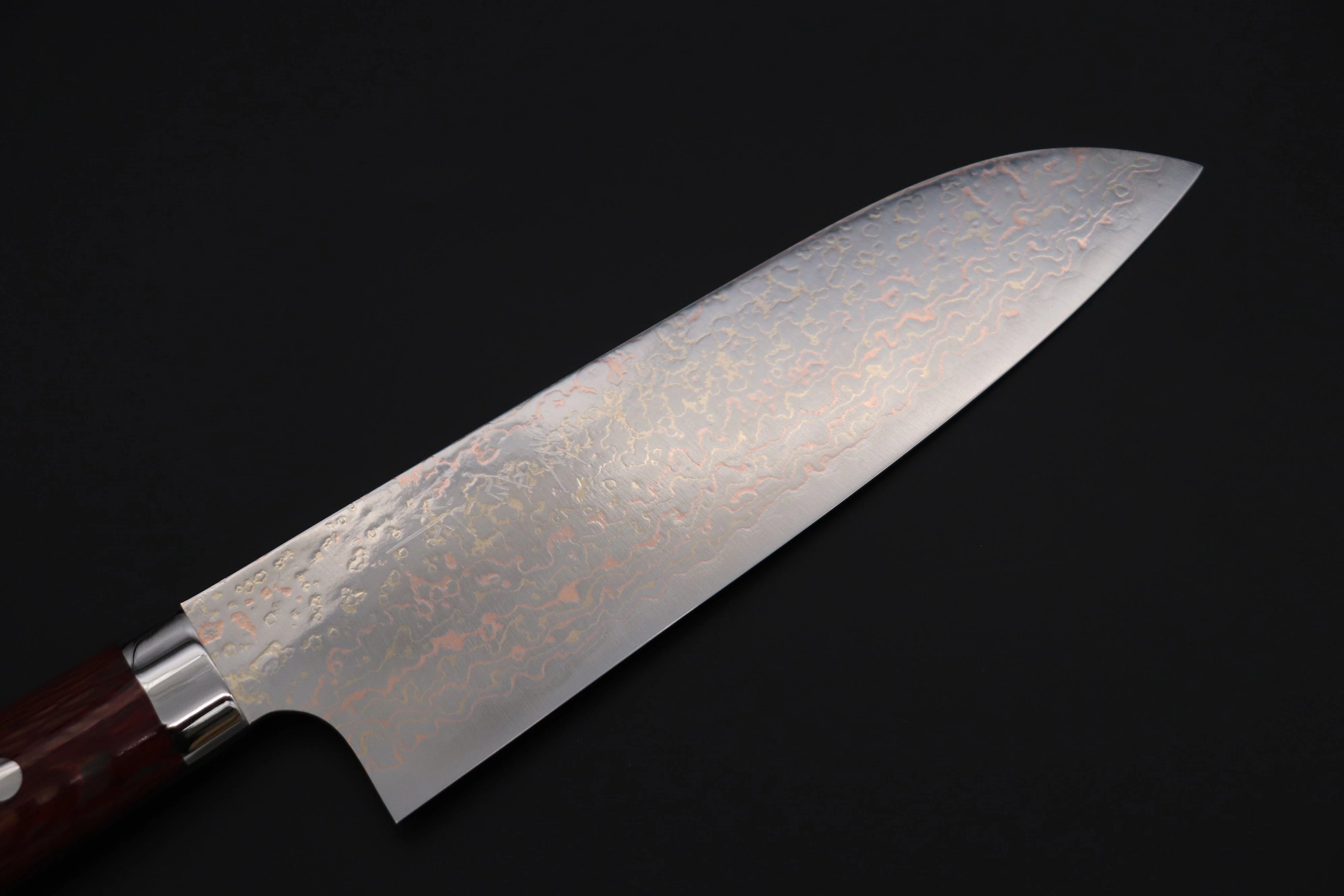 Takeshi Saji SUMMIT ― Limited Edition Custom Series SMT-1116 VG-10W磨 Multi-Colored Golden-Rainbow Damascus Santoku 180mm (7 Inch) - Image 2