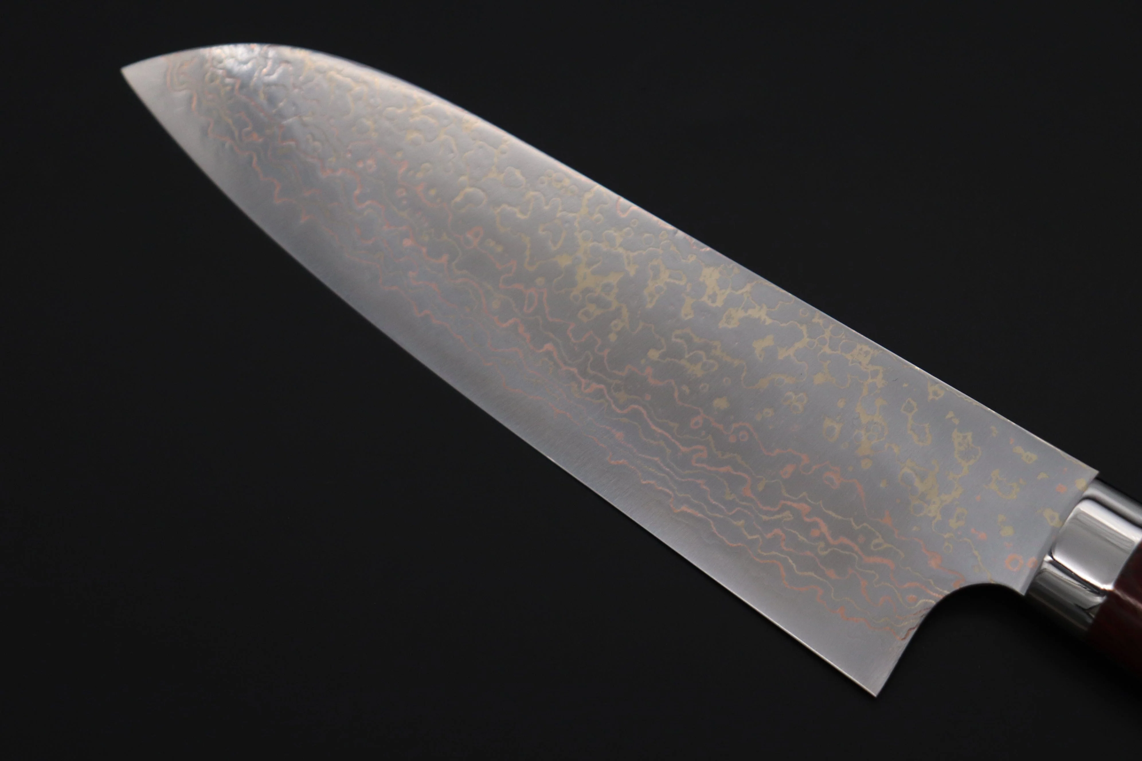 Takeshi Saji SUMMIT ― Limited Edition Custom Series SMT-1116 VG-10W磨 Multi-Colored Golden-Rainbow Damascus Santoku 180mm (7 Inch) - Image 6