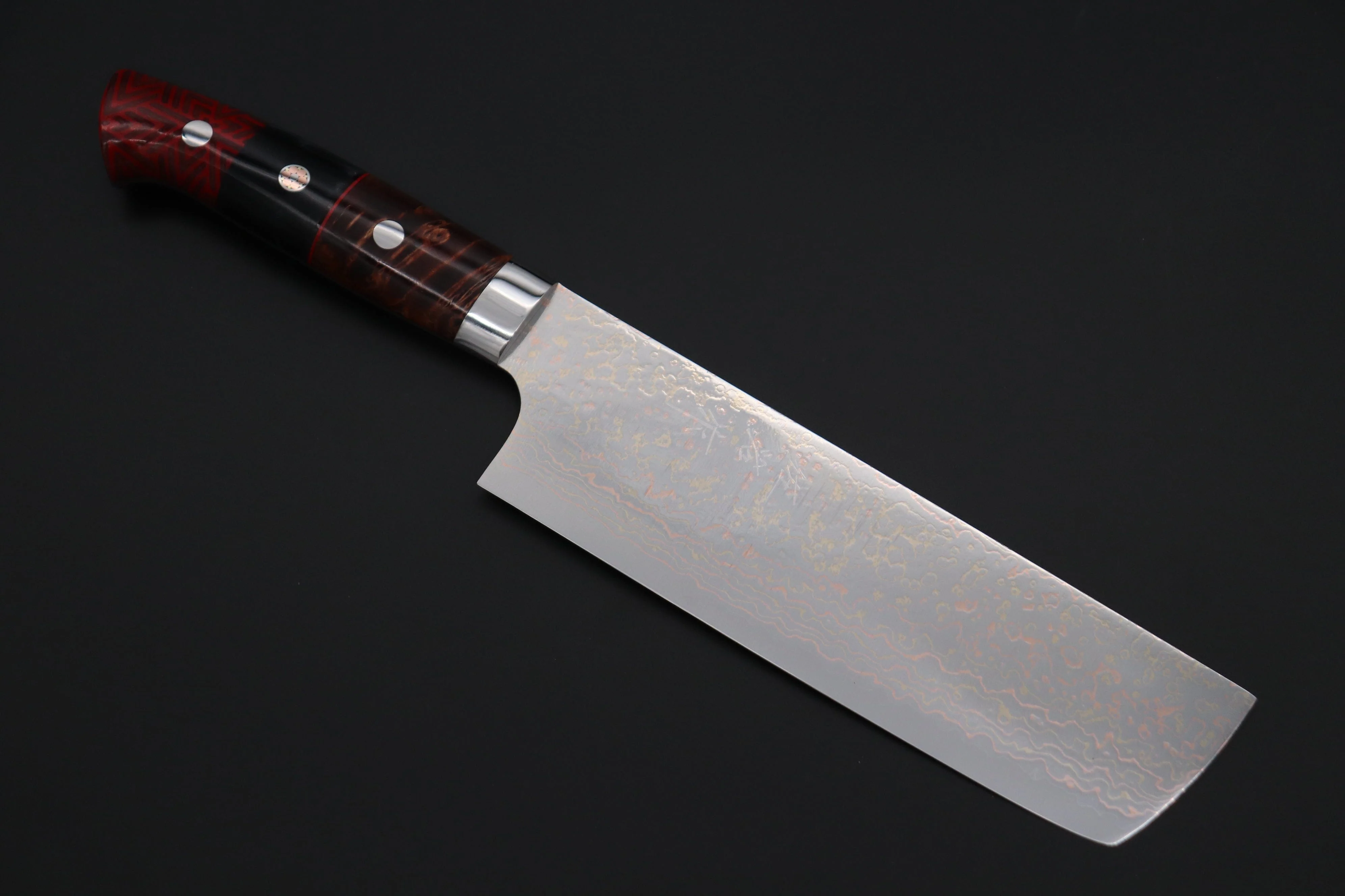 Takeshi Saji SUMMIT ― Limited Edition Custom Series SMT-1126 VG-10W磨 Multi-Colored Golden-Rainbow Damascus Nakiri 165mm (6.4 Inch)