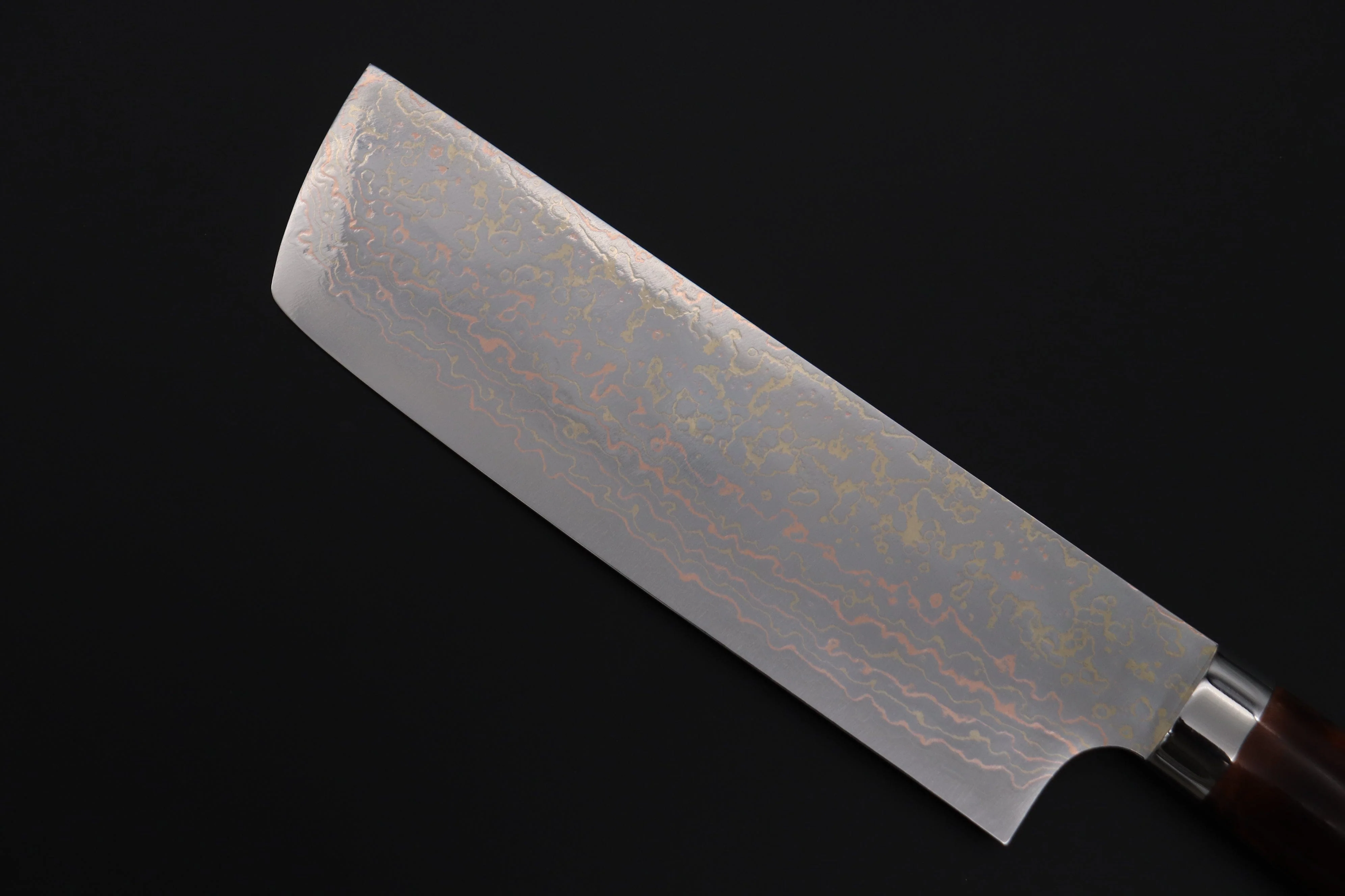 Takeshi Saji SUMMIT ― Limited Edition Custom Series SMT-1126 VG-10W磨 Multi-Colored Golden-Rainbow Damascus Nakiri 165mm (6.4 Inch) - Image 6