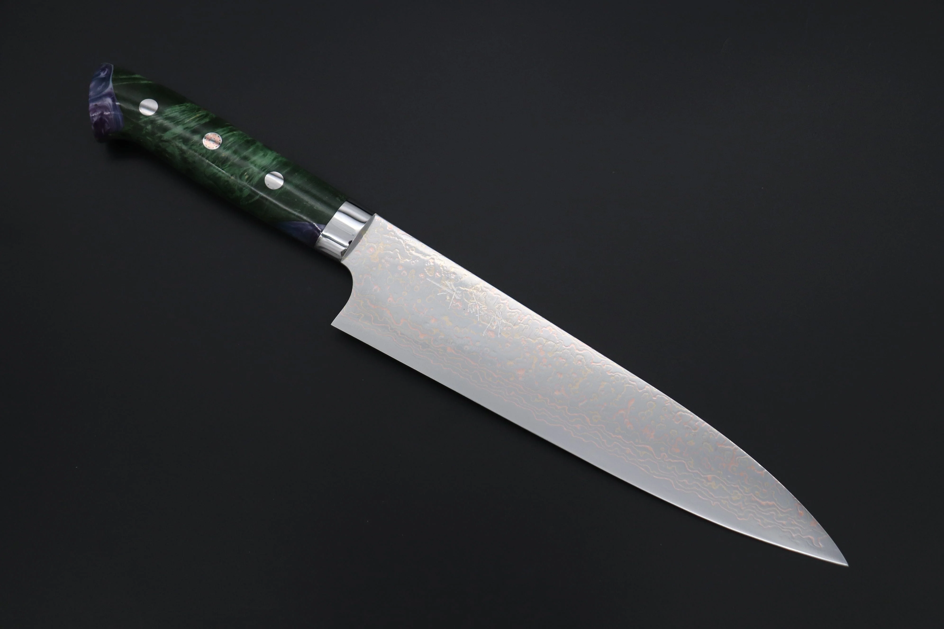 Takeshi Saji SUMMIT ― Limited Edition Custom Series SMT-1128 VG-10W磨 Multi-Colored Golden-Rainbow Damascus Gyuto 210mm (8.2 Inch)