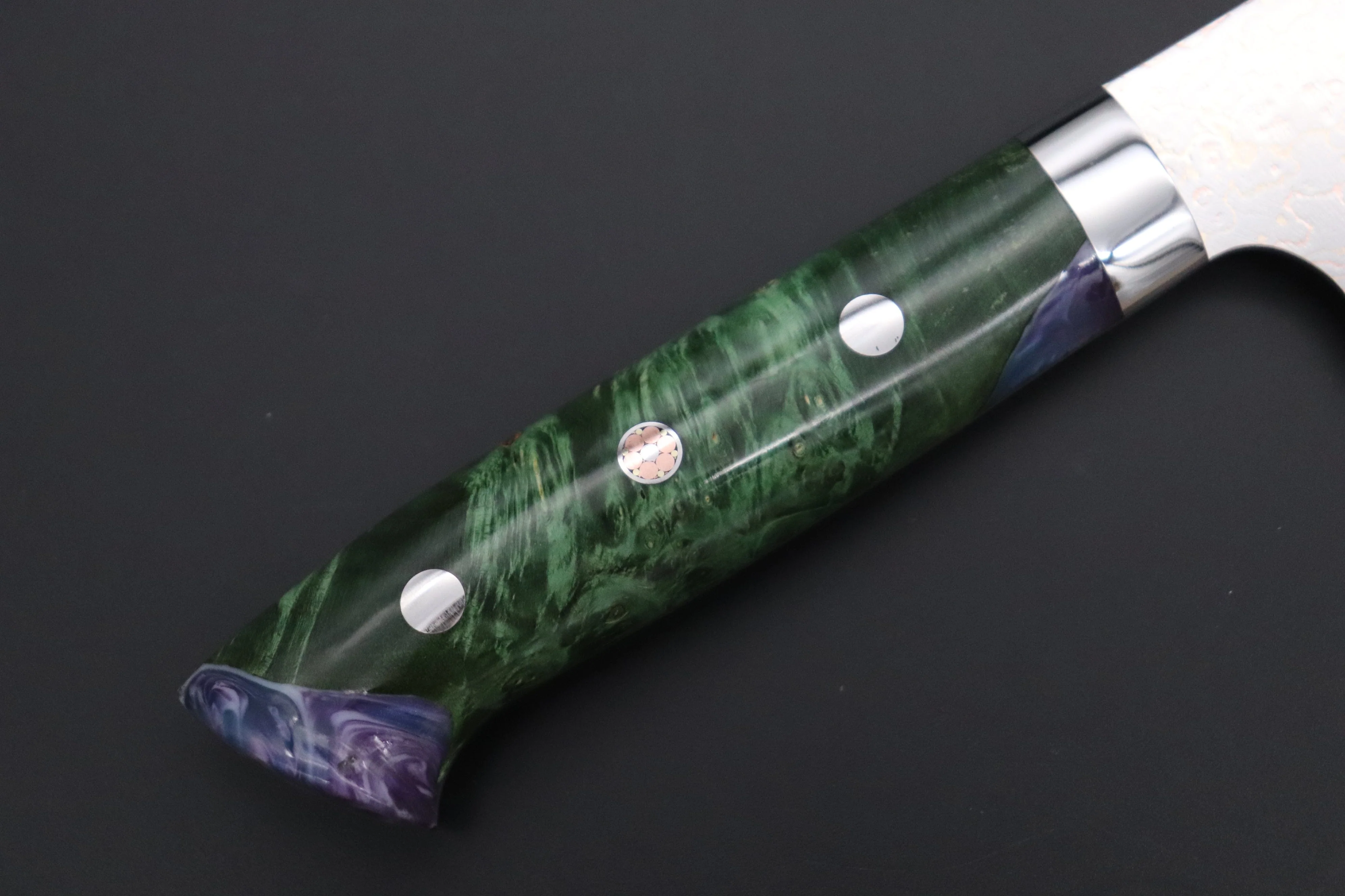 Takeshi Saji SUMMIT ― Limited Edition Custom Series SMT-1128 VG-10W磨 Multi-Colored Golden-Rainbow Damascus Gyuto 210mm (8.2 Inch) - Image 3
