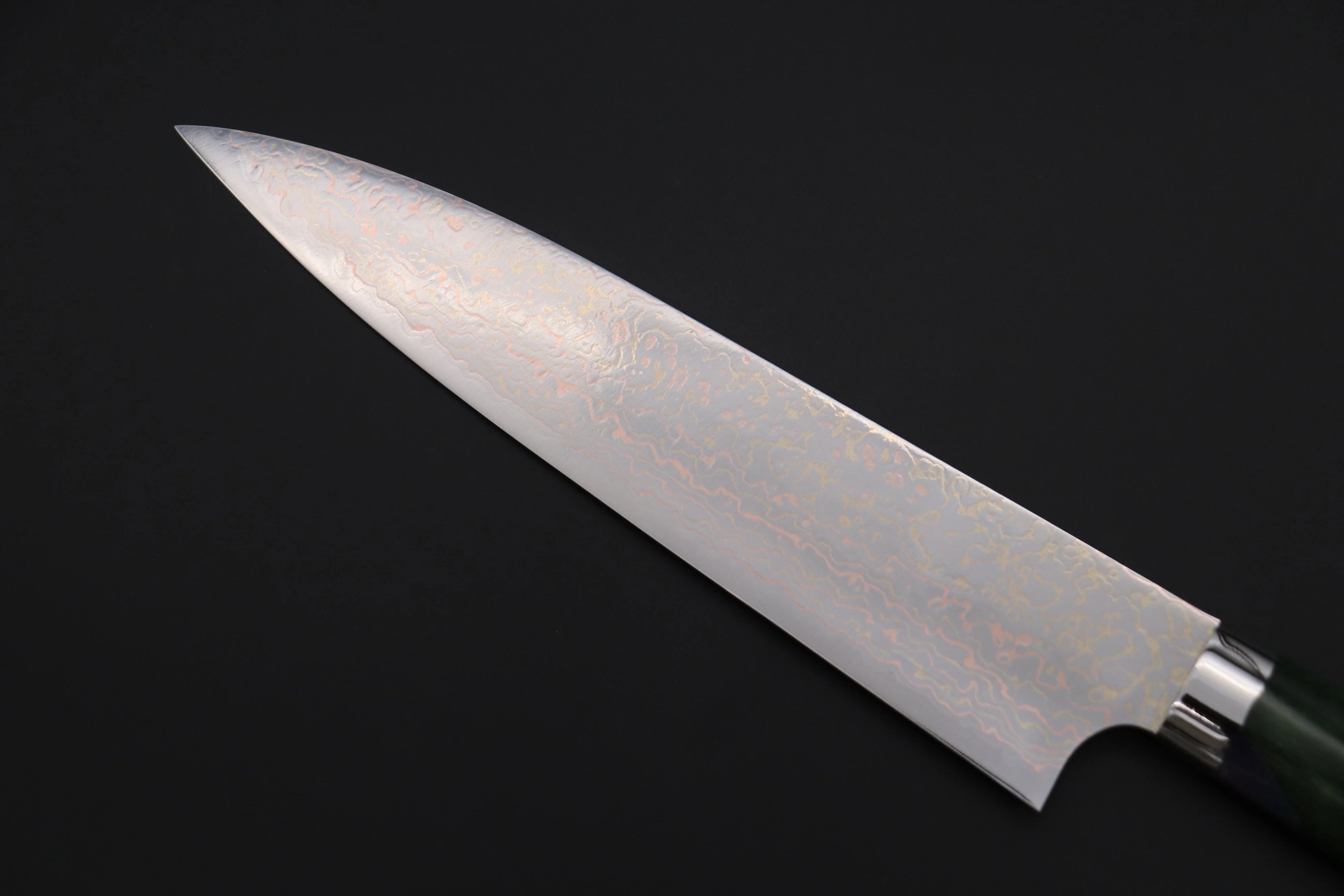 Takeshi Saji SUMMIT ― Limited Edition Custom Series SMT-1128 VG-10W磨 Multi-Colored Golden-Rainbow Damascus Gyuto 210mm (8.2 Inch) - Image 6