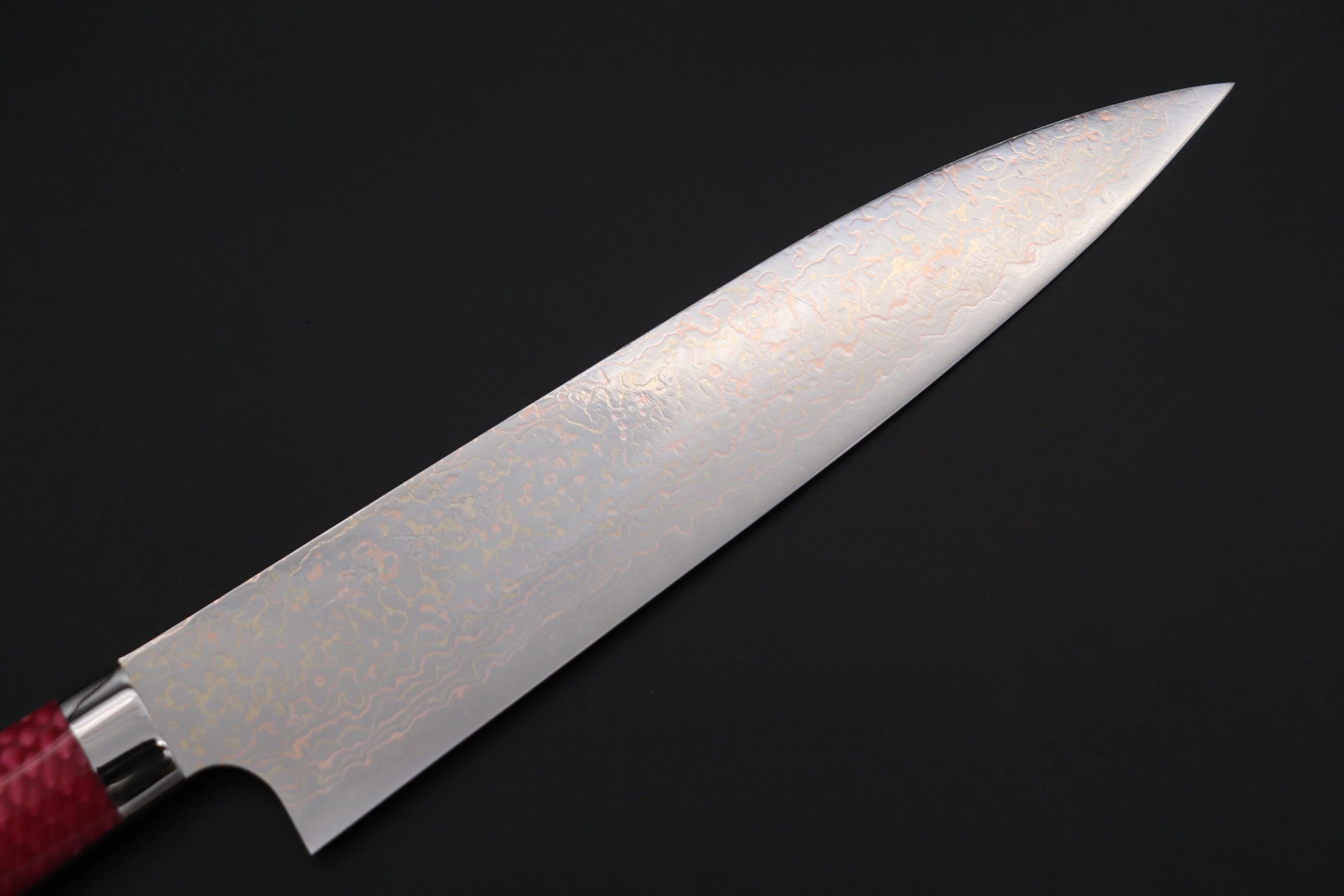 Takeshi Saji SUMMIT ― Limited Edition Custom Series SMT-1131 VG-10W磨 Multi-Colored Golden-Rainbow Damascus Gyuto 210mm (8.2 Inch) - Image 2
