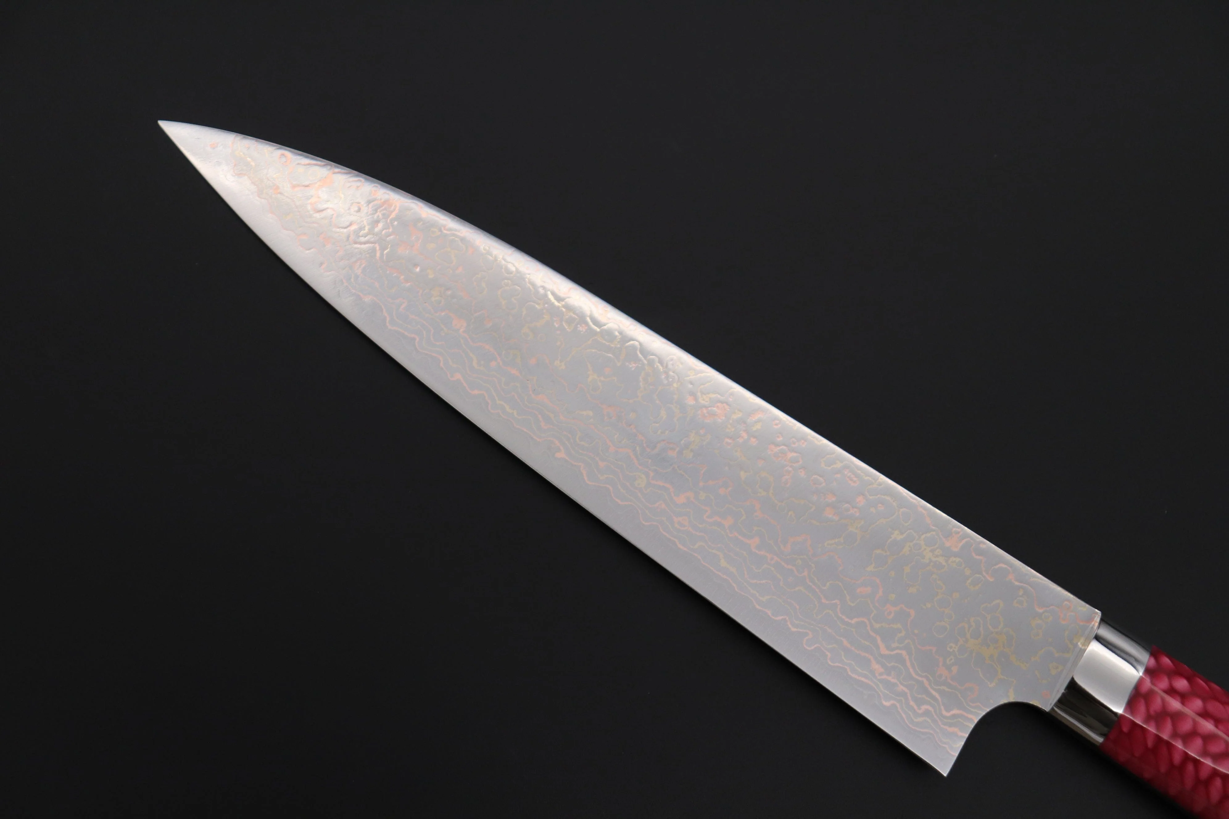 Takeshi Saji SUMMIT ― Limited Edition Custom Series SMT-1131 VG-10W磨 Multi-Colored Golden-Rainbow Damascus Gyuto 210mm (8.2 Inch) - Image 6