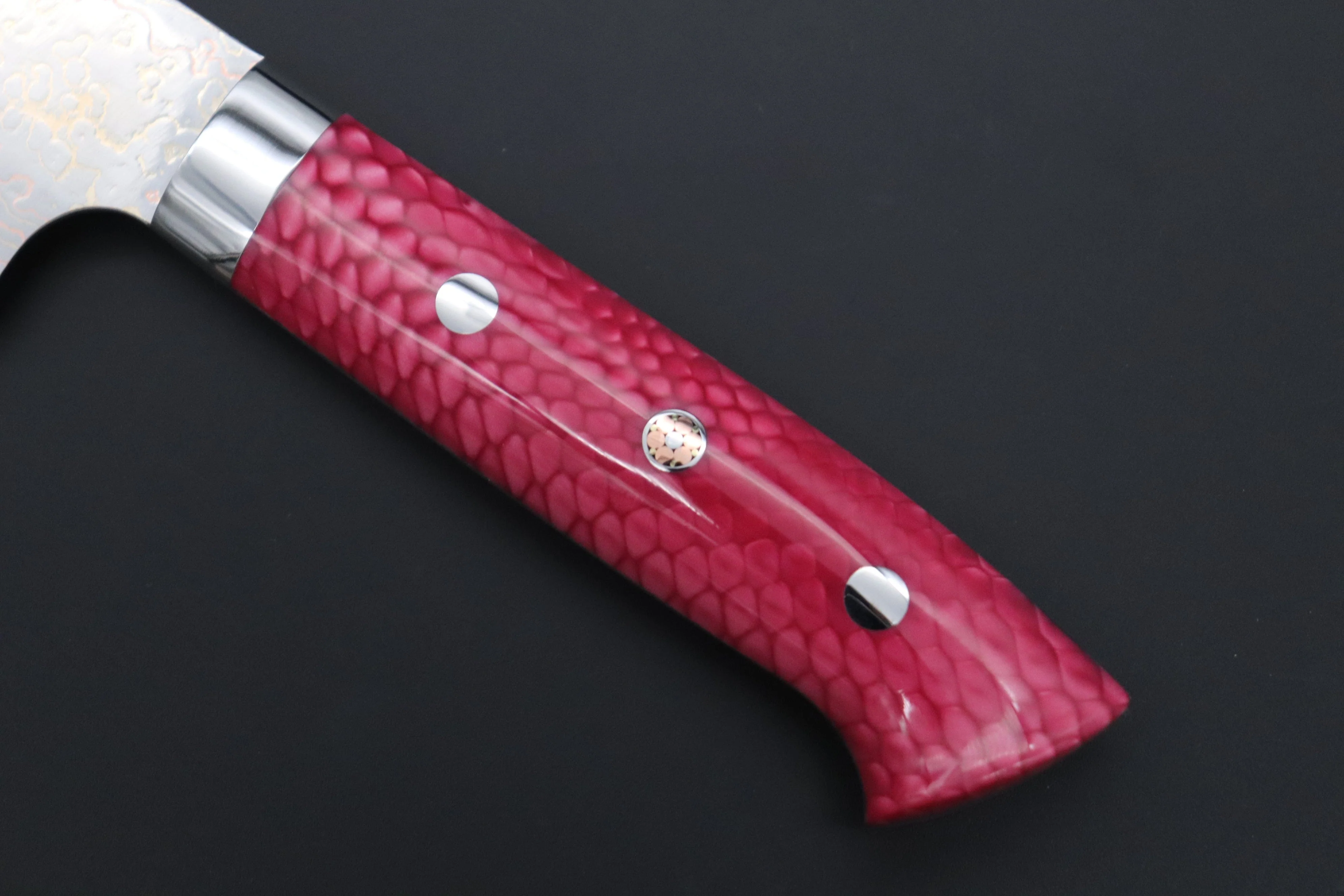 Takeshi Saji SUMMIT ― Limited Edition Custom Series SMT-1131 VG-10W磨 Multi-Colored Golden-Rainbow Damascus Gyuto 210mm (8.2 Inch) - Image 7