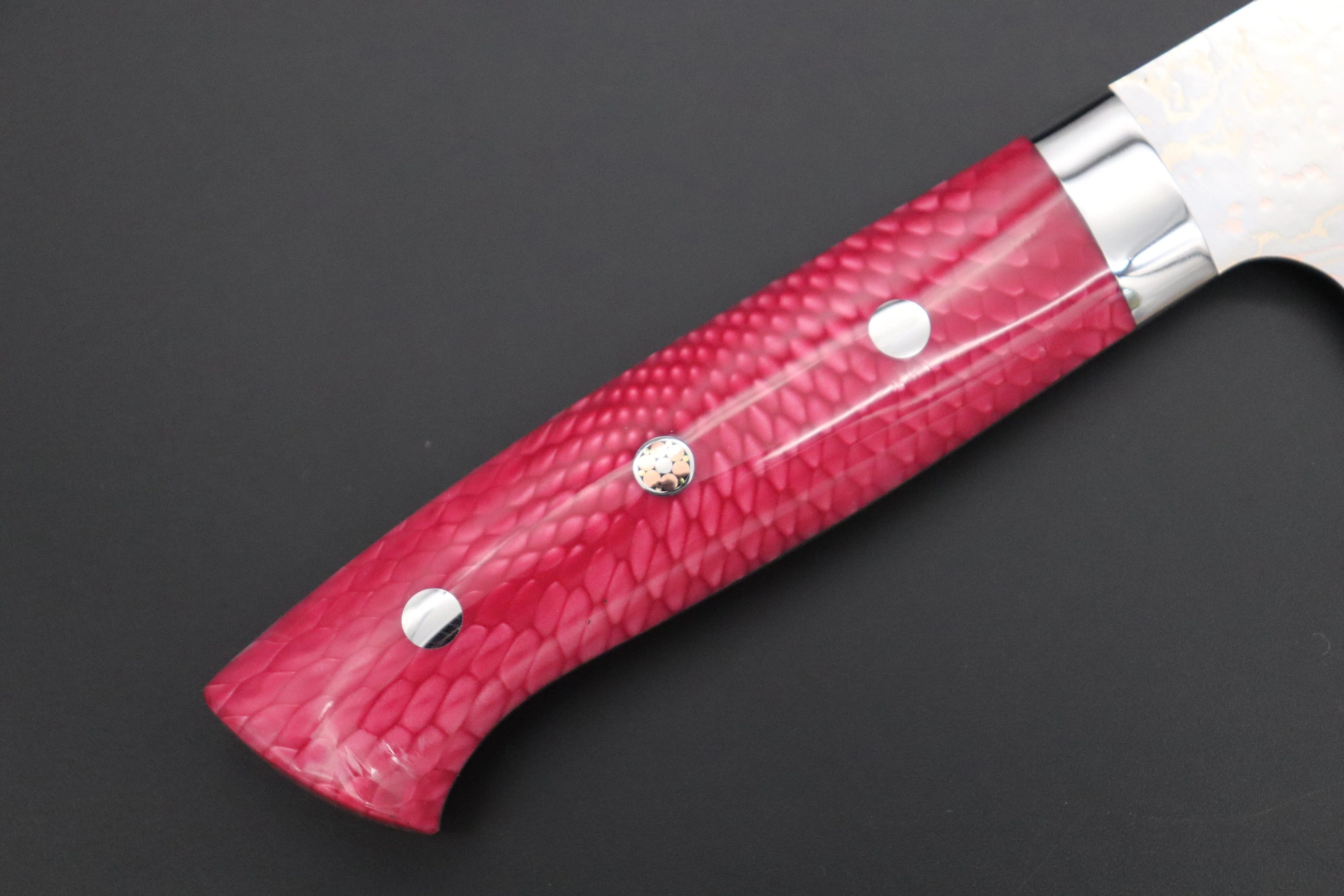 Takeshi Saji SUMMIT ― Limited Edition Custom Series SMT-1134 VG-10W磨 Multi-Colored Golden-Rainbow Damascus Gyuto 240mm (9.4 Inch) - Image 3