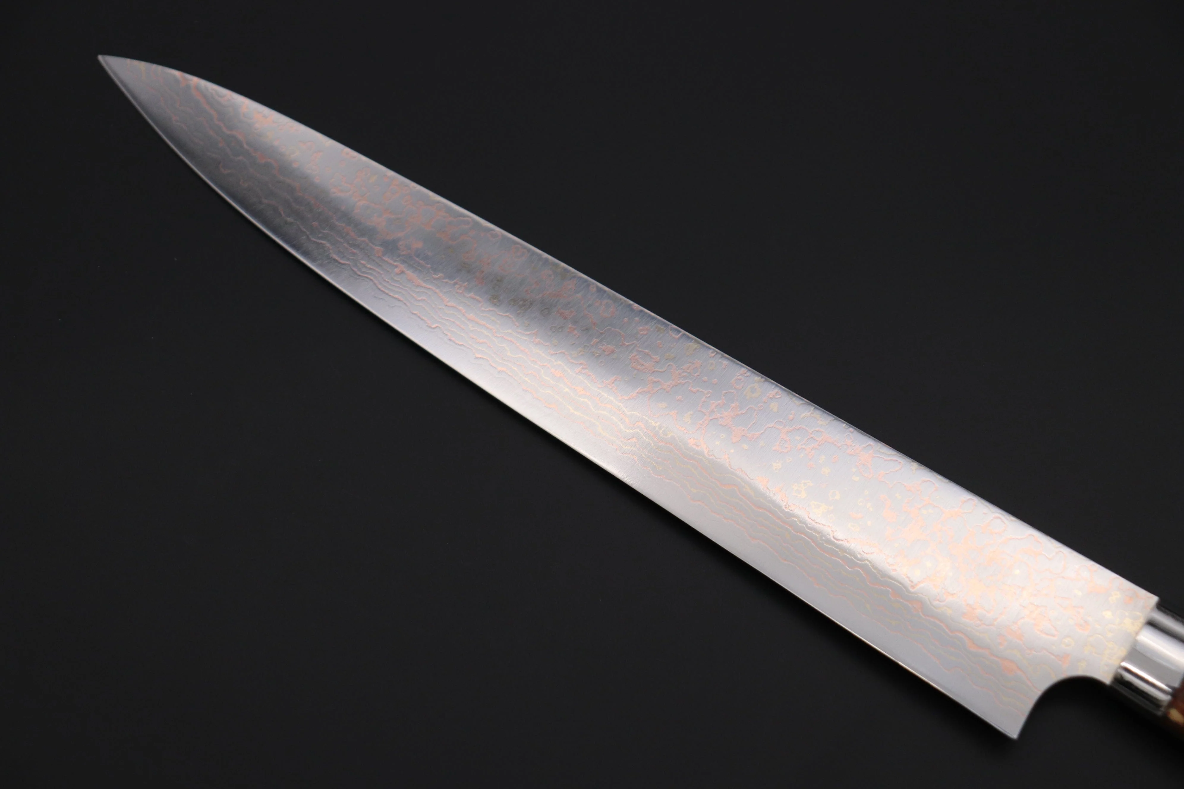 Takeshi Saji SUMMIT ― Limited Edition Custom Series SMT-1136 VG-10W磨 Multi-Colored Golden-Rainbow Damascus Sujihiki 270mm (10.6 Inch) - Image 6