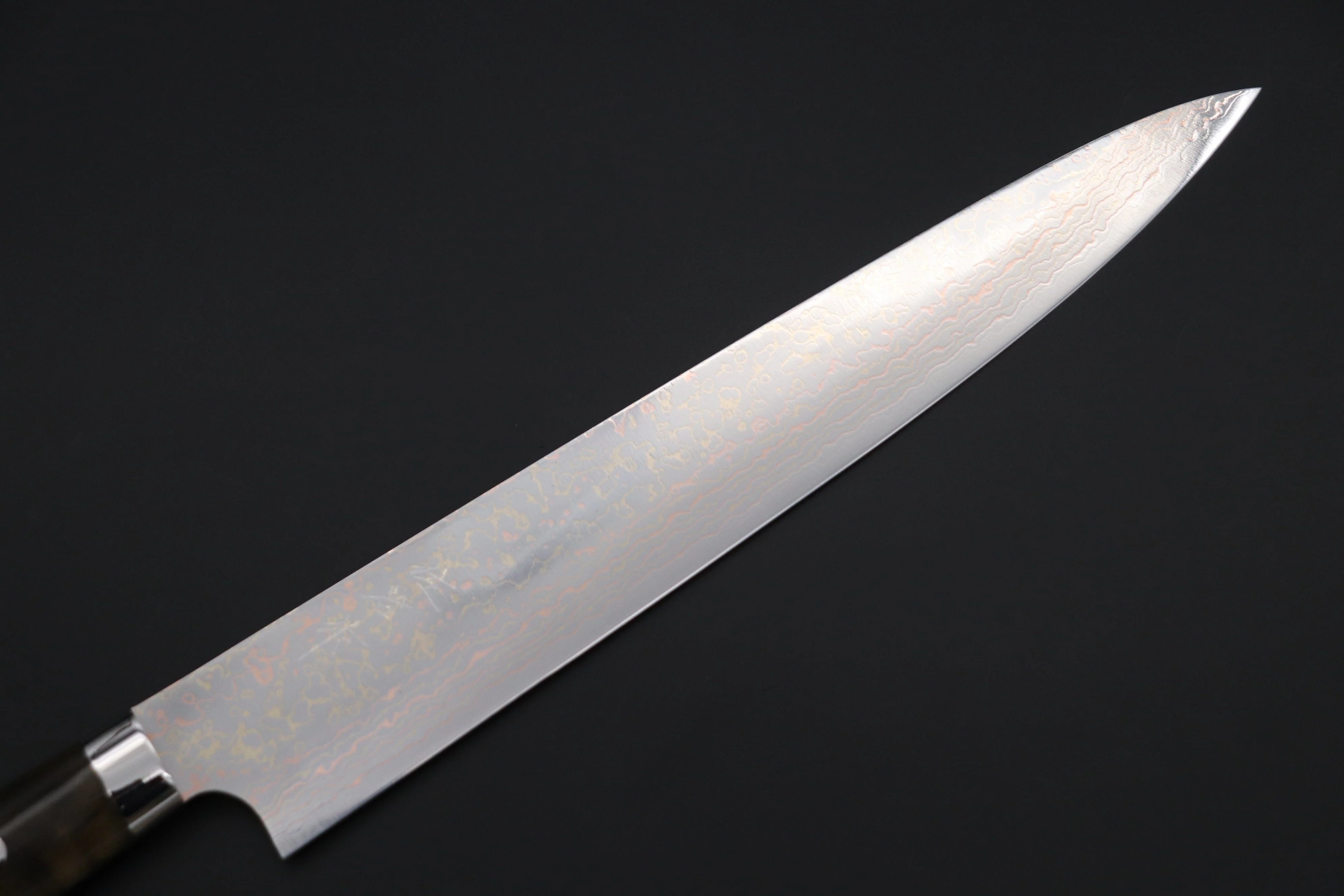 Takeshi Saji SUMMIT ― Limited Edition Custom Series SMT-1138 VG-10W磨 Multi-Colored Golden-Rainbow Damascus Sujihiki 270mm (10.6 Inch) - Image 2