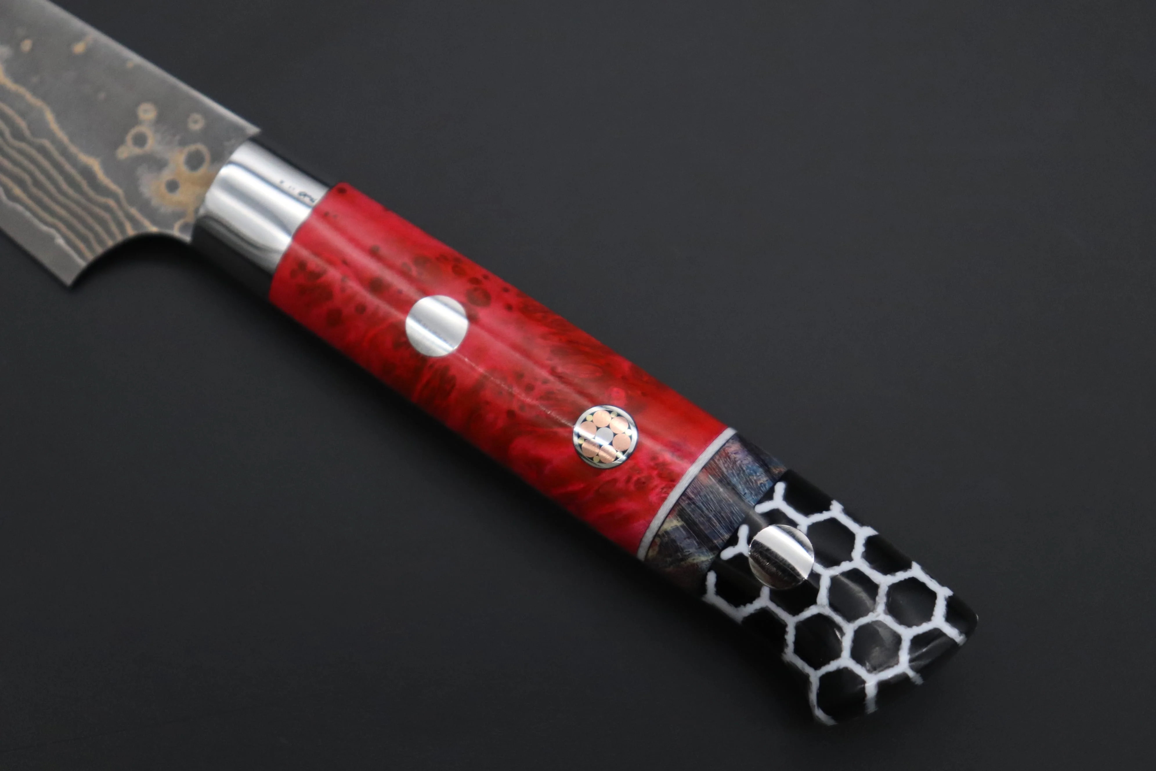Takeshi Saji SUMMIT ― Limited Edition Custom Series SMT-1143 VG-10W Multi-Colored Golden-Rainbow Damascus Paring 95mm (3.7 Inch) - Image 7