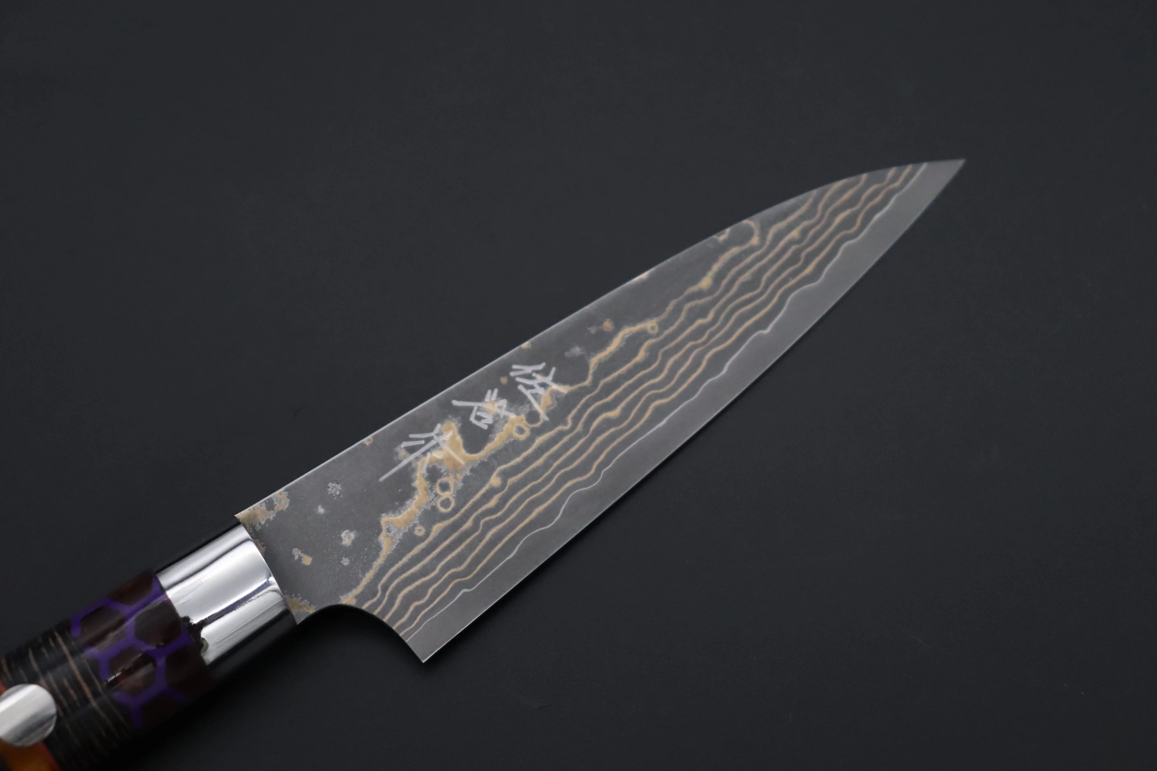 Takeshi Saji SUMMIT ― Limited Edition Custom Series SMT-1144 VG-10W Multi-Colored Golden-Rainbow Damascus Paring 95mm (3.7 Inch) - Image 2