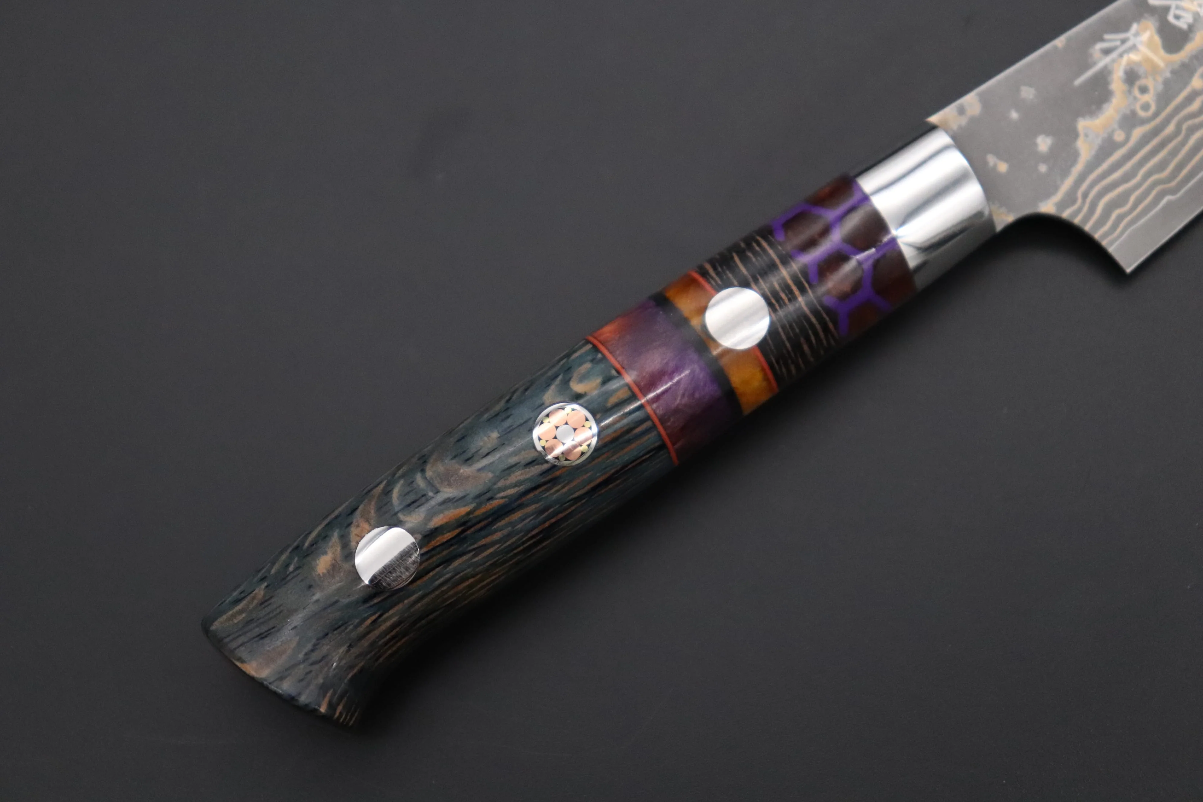 Takeshi Saji SUMMIT ― Limited Edition Custom Series SMT-1144 VG-10W Multi-Colored Golden-Rainbow Damascus Paring 95mm (3.7 Inch) - Image 3