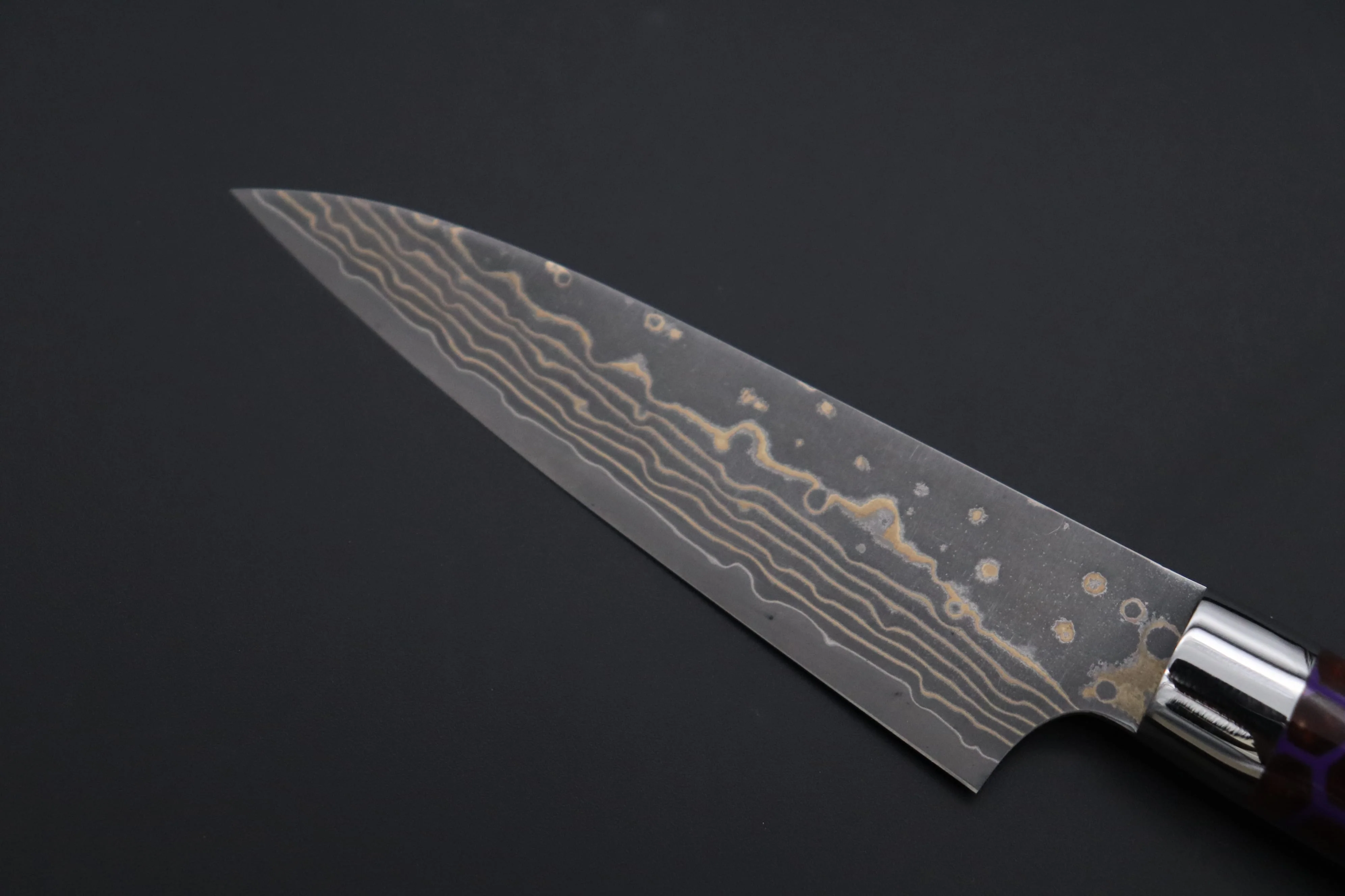 Takeshi Saji SUMMIT ― Limited Edition Custom Series SMT-1144 VG-10W Multi-Colored Golden-Rainbow Damascus Paring 95mm (3.7 Inch) - Image 6