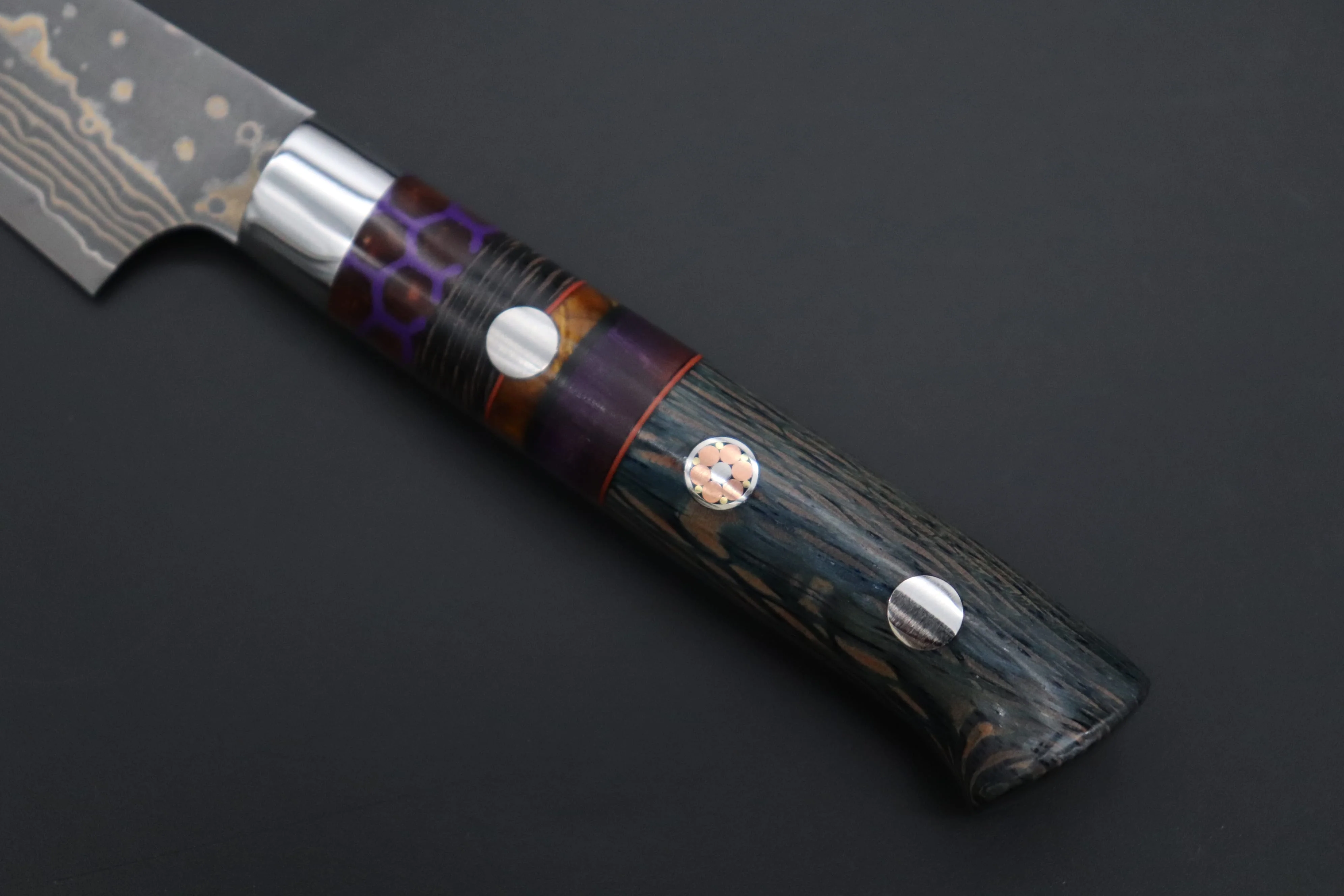 Takeshi Saji SUMMIT ― Limited Edition Custom Series SMT-1144 VG-10W Multi-Colored Golden-Rainbow Damascus Paring 95mm (3.7 Inch) - Image 7