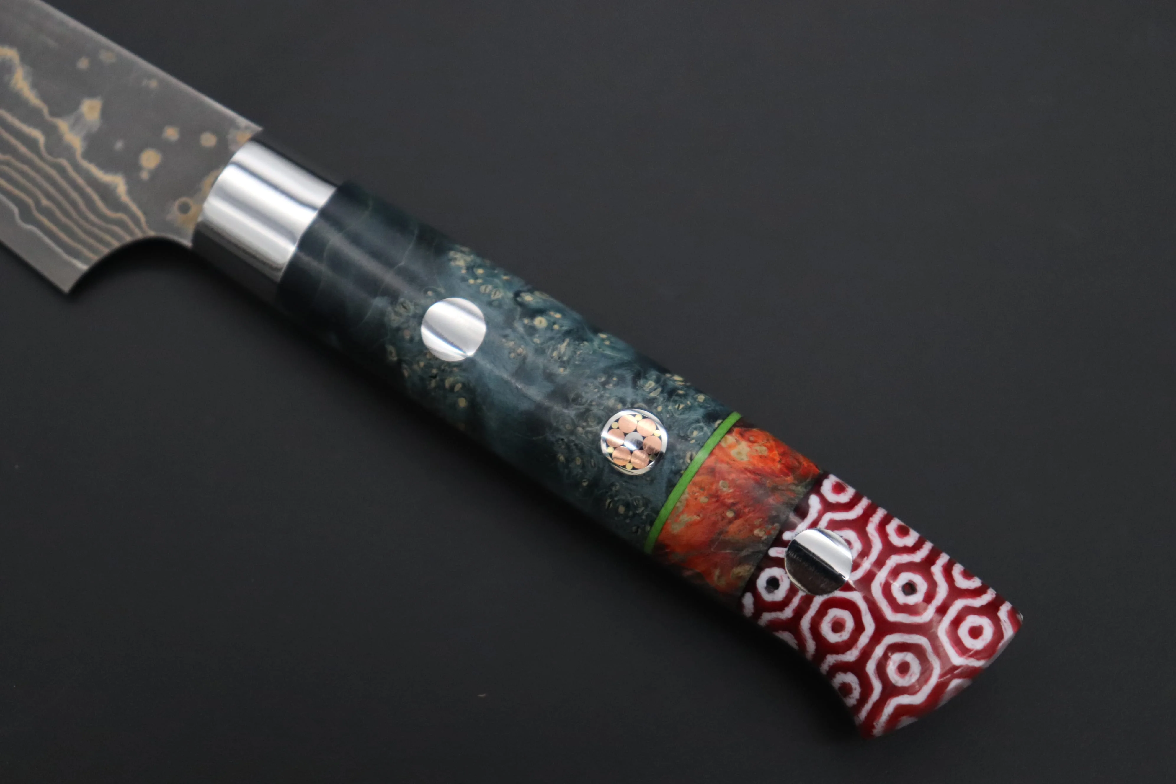 Takeshi Saji SUMMIT ― Limited Edition Custom Series SMT-1145 VG-10W Multi-Colored Golden-Rainbow Damascus Paring 95mm (3.7 Inch) - Image 7