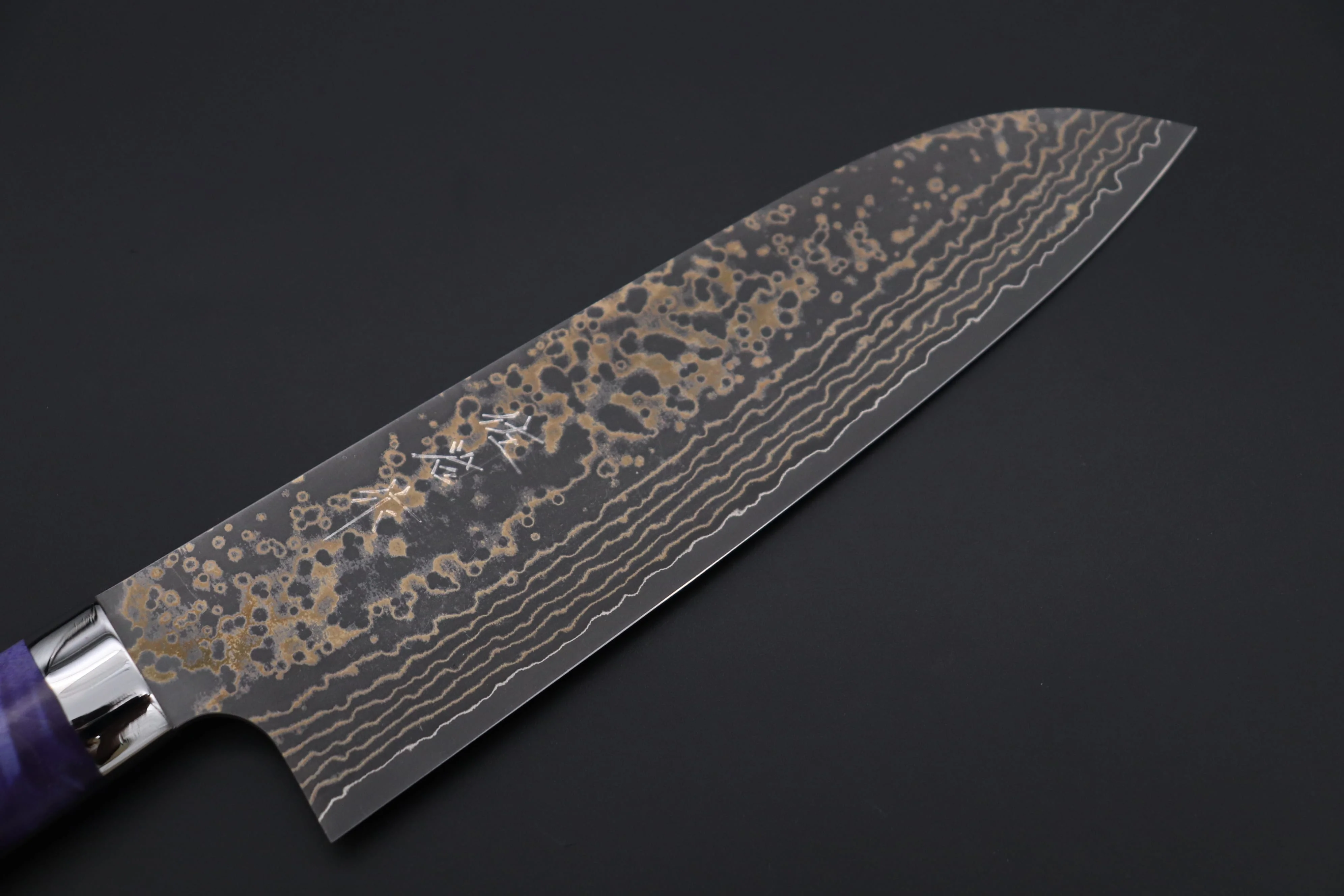 Takeshi Saji SUMMIT ― Limited Edition Custom Series SMT-1146 VG-10W Multi-Colored Golden-Rainbow Damascus Santoku 180mm (7 Inch) - Image 2