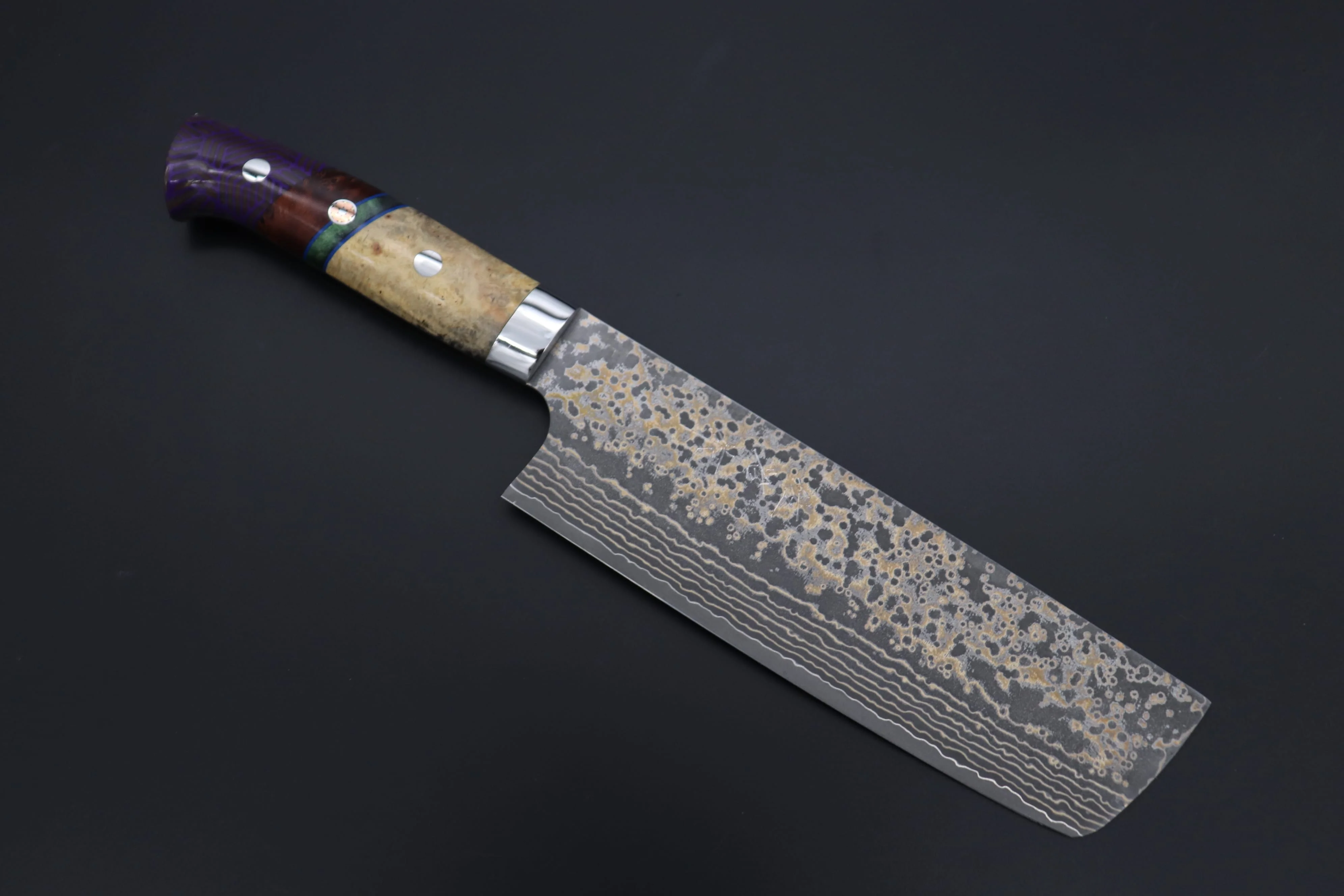 Takeshi Saji SUMMIT ― Limited Edition Custom Series SMT-1153 VG-10W Multi-Colored Golden-Rainbow Damascus Nakiri 165mm (6.4 Inch)